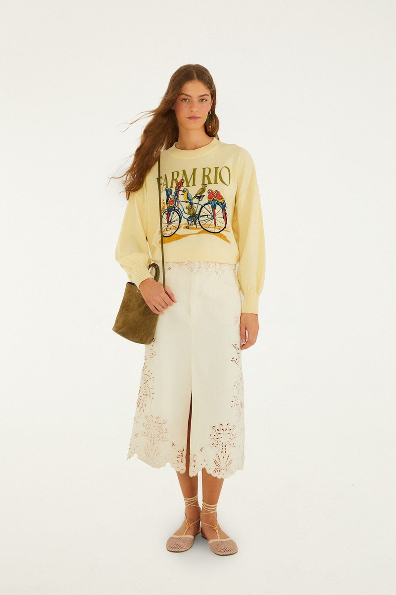 Beige Geometric Richelieu Twill Midi Skirt 1