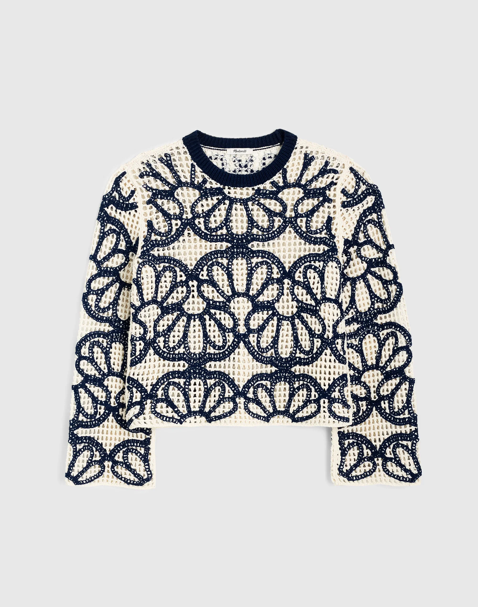 Floral-Embroidered Open-Stitch Sweater - 1
