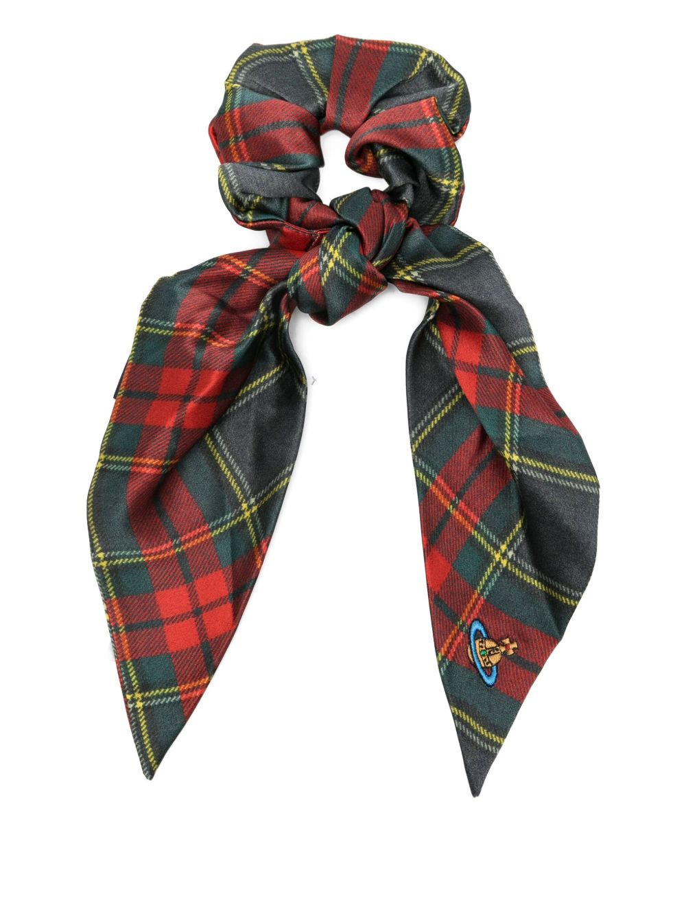 tartan-plaid silk scrunchie - 1