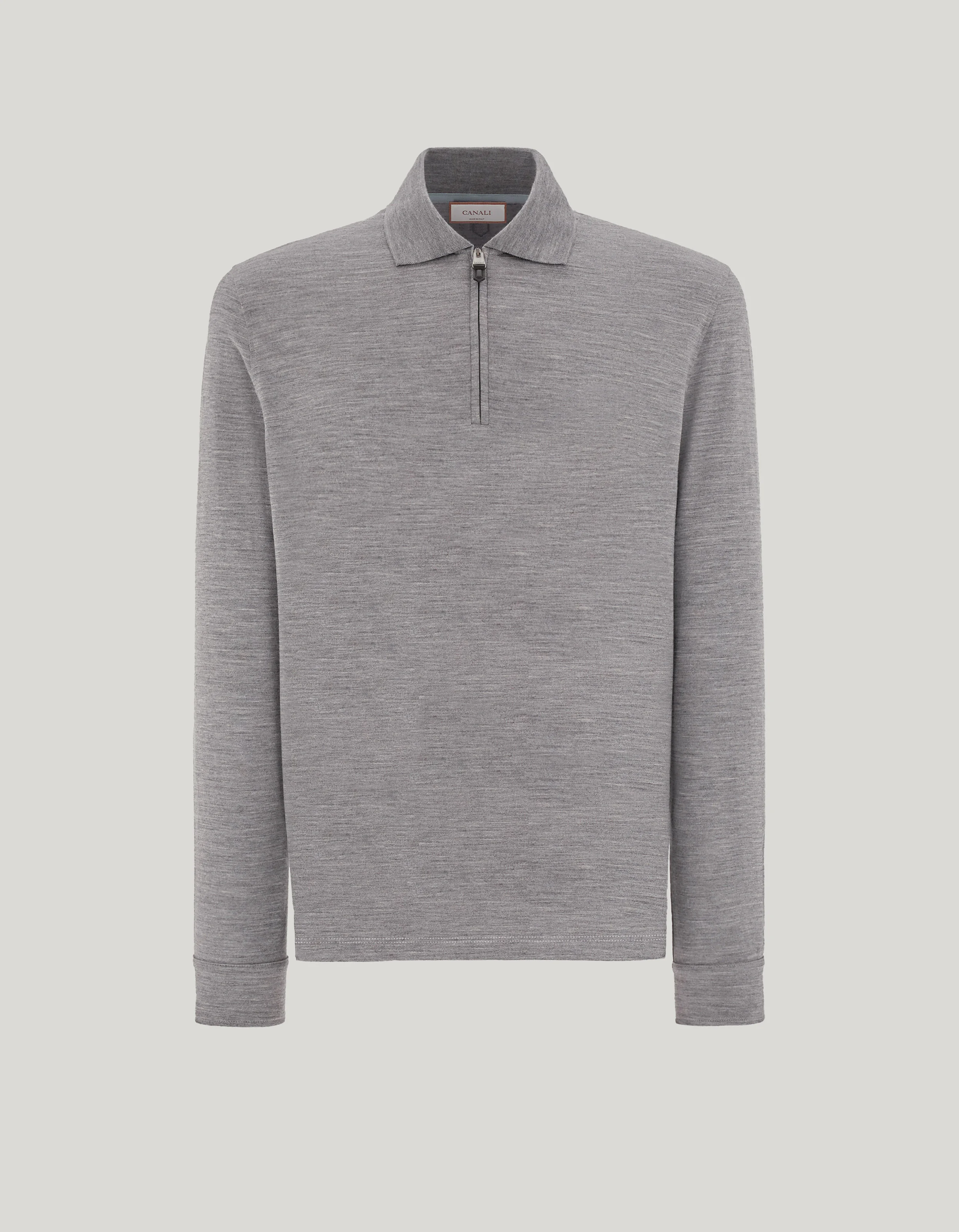 IMPECCABILE GRAY MELANGE WOOL ZIPPERED POLO SHIRT - 1