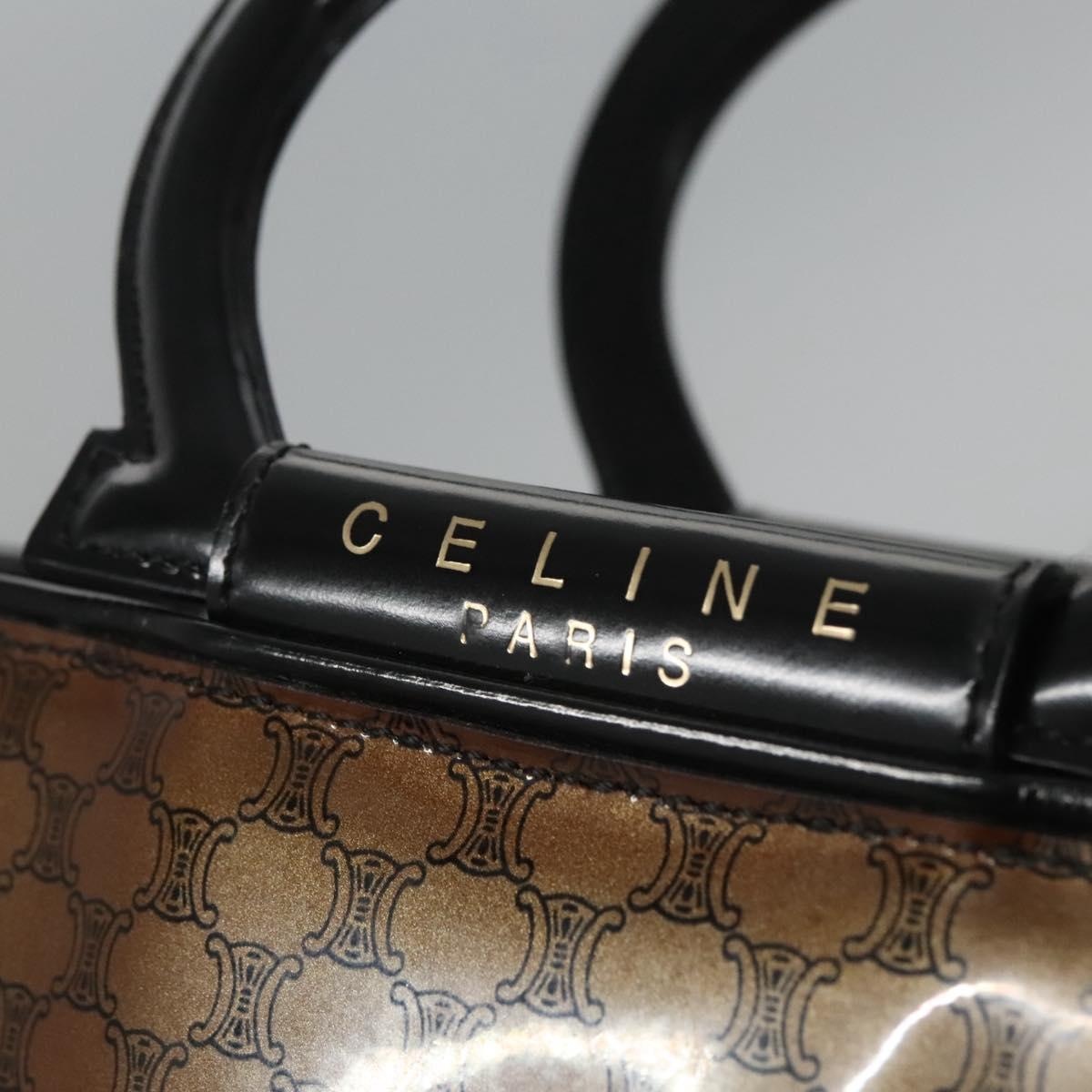 CELINE Macadam Canvas Hand Bag Pvc Brown Black Gold - 10