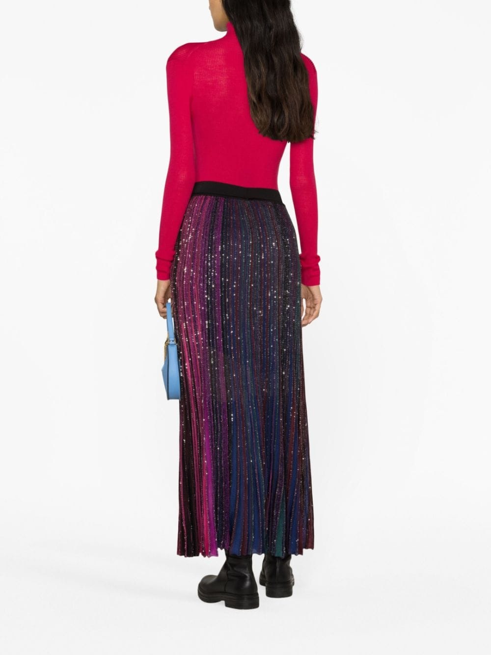 sequin-embellished pleated striped skirt - 4
