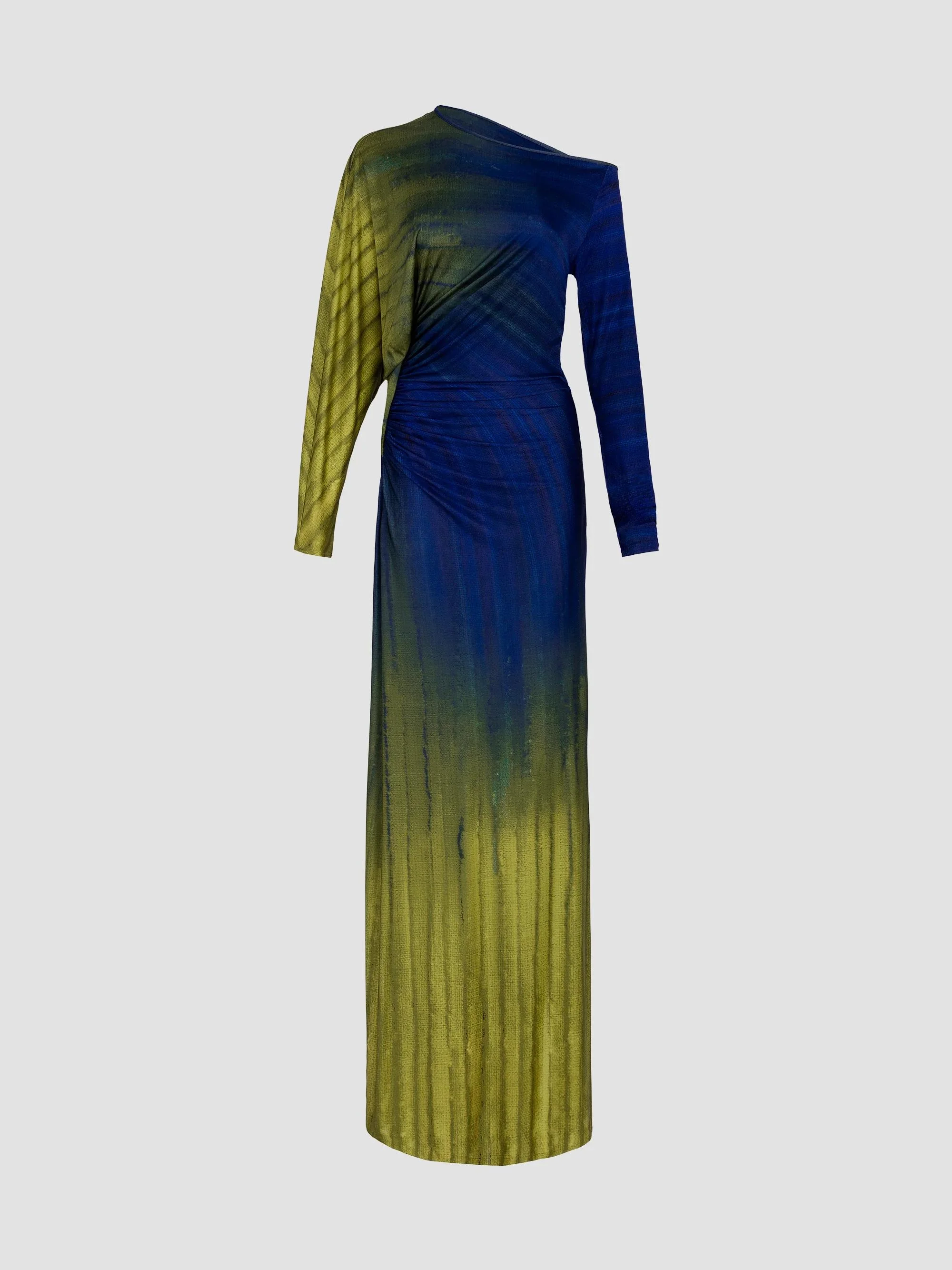Women's Saree Degradé Jersey Maxi-Dress - Green Navy Degrade - 1