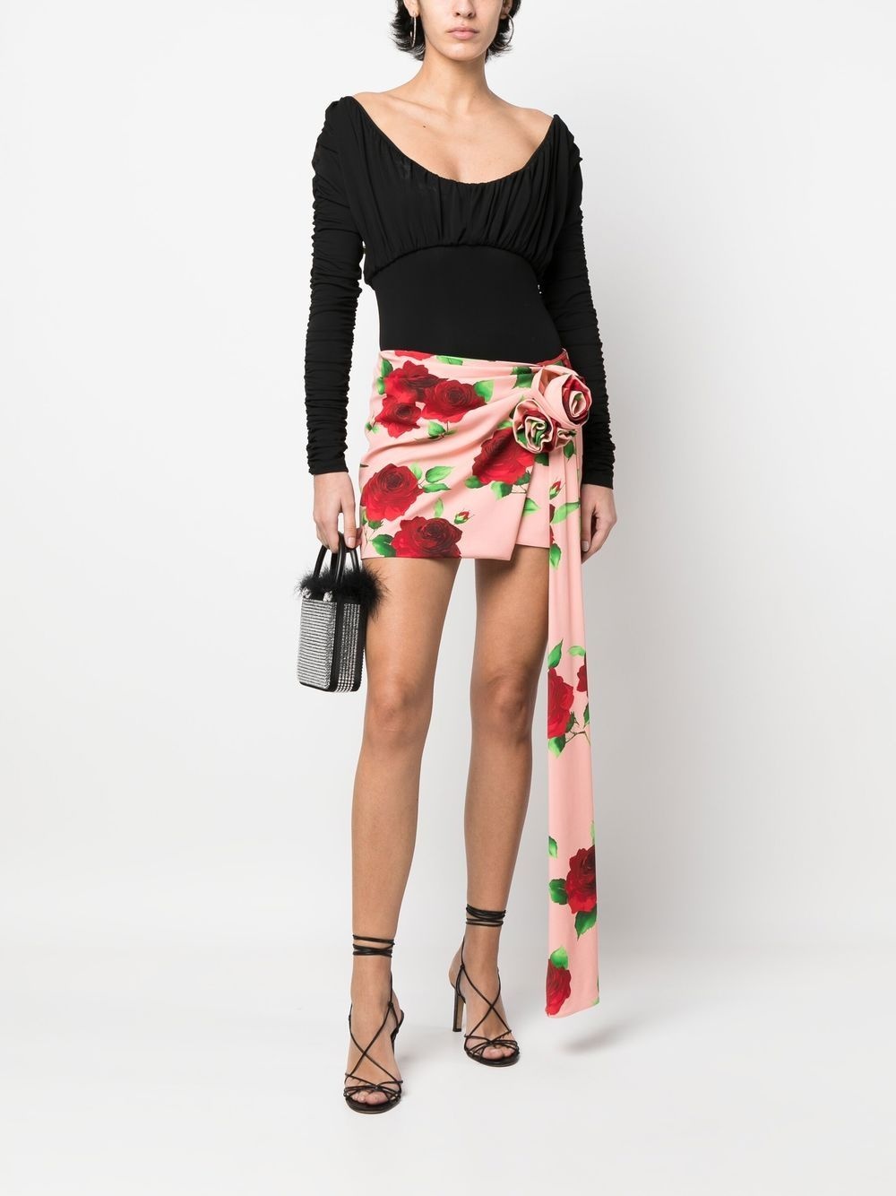 rose-print draped miniskirt - 2