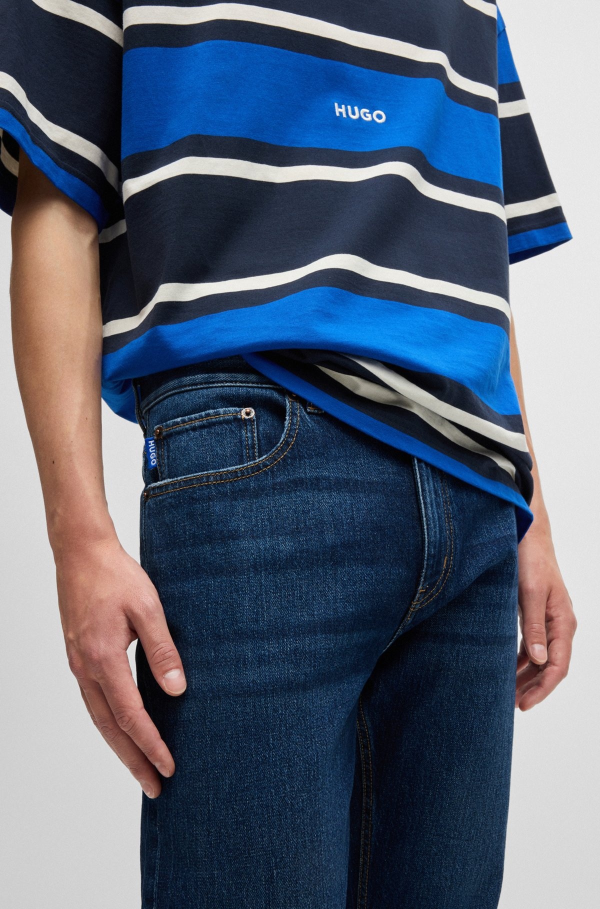 SLIM-FIT JEANS IN BLUE STRETCH DENIM - 5