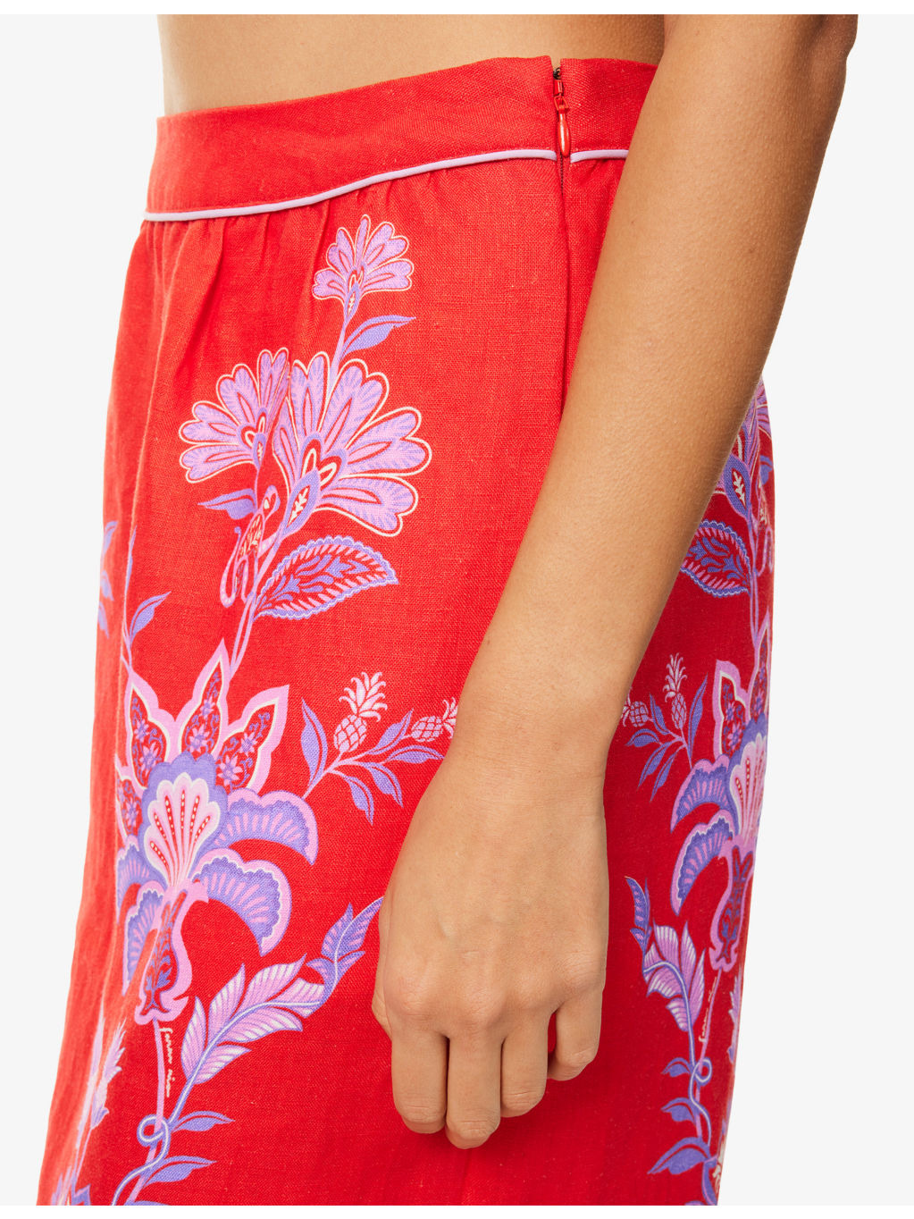 Porcelain Garden Scalloped Linen Midi Skirt - 5