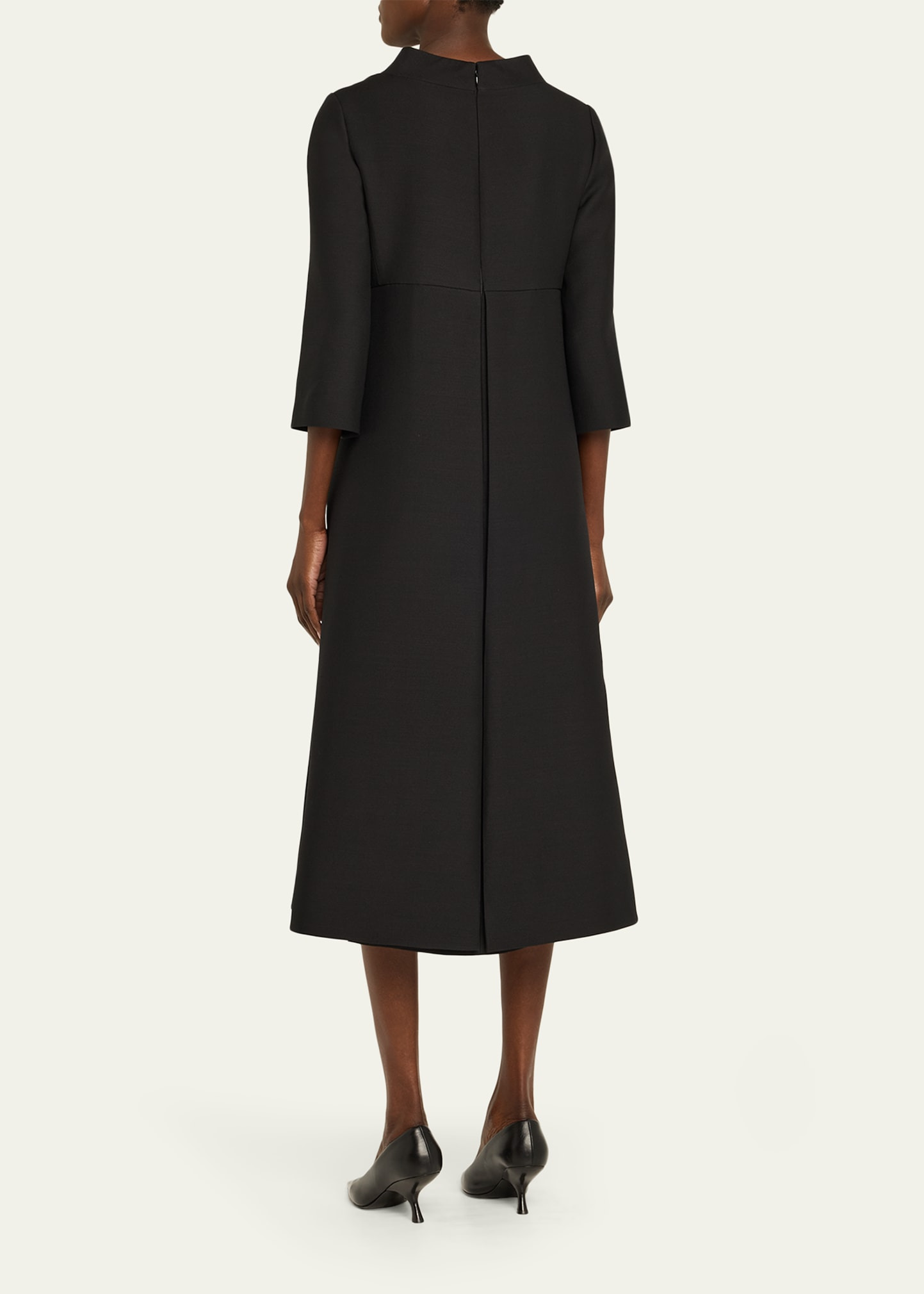 Strass Button High-Neck Crepe Midi Dress - 3