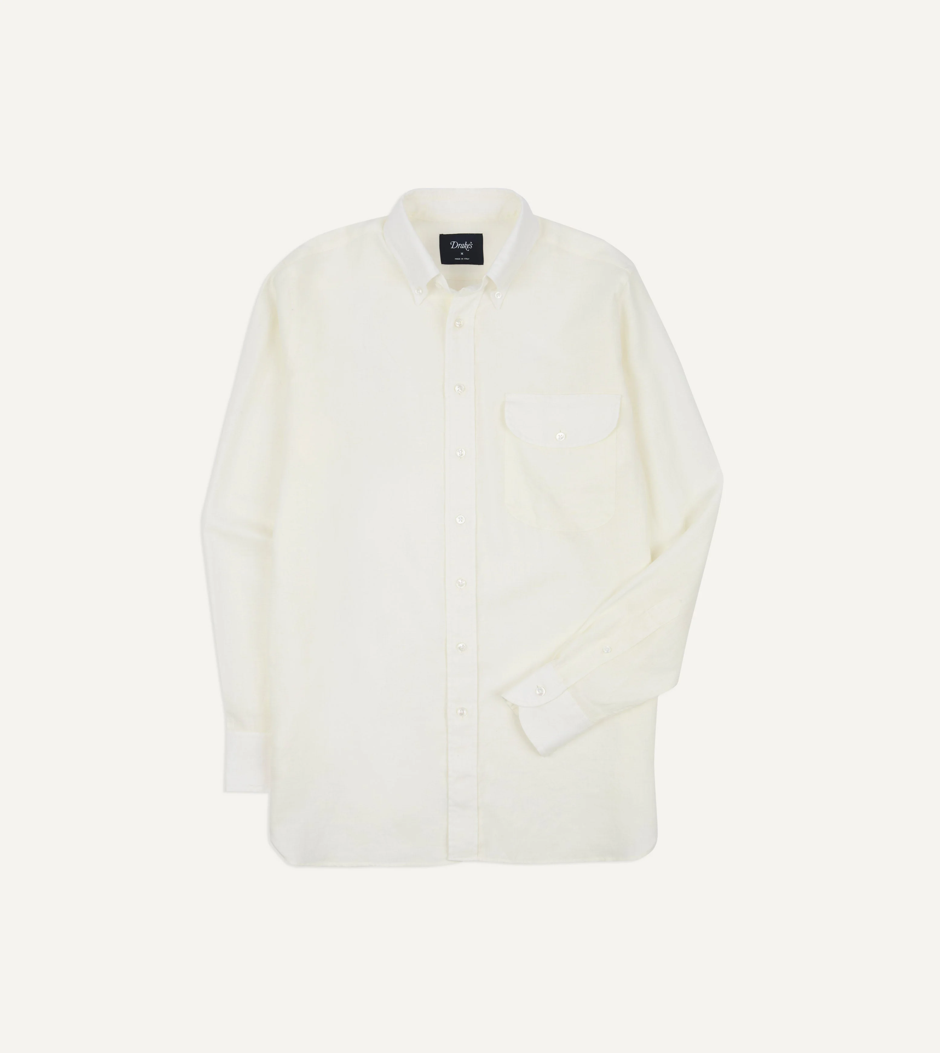 White Linen Button-Down Collar Shirt - 1