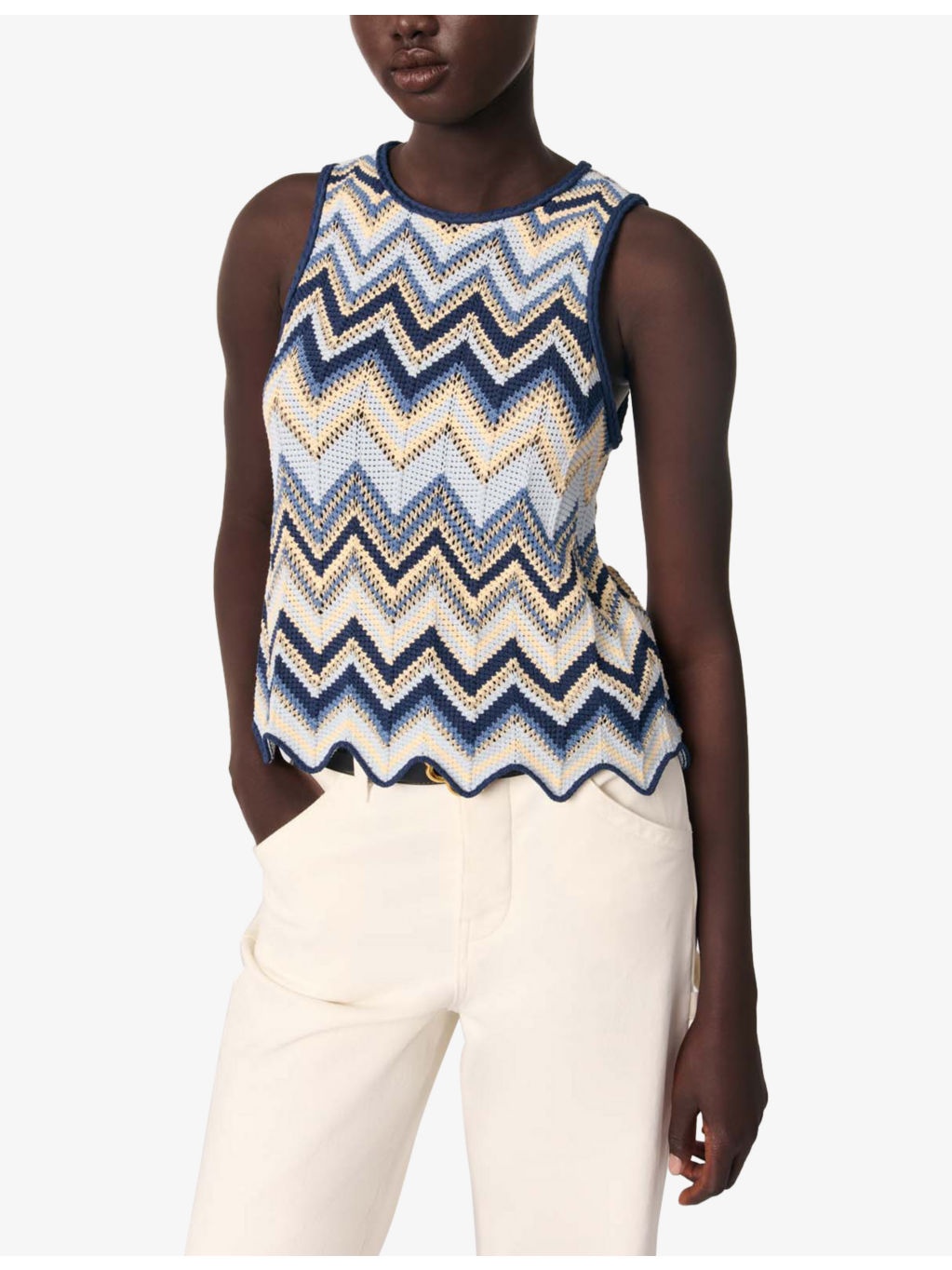 Zigzag-Pattern Sleeveless Knitted Top - 3