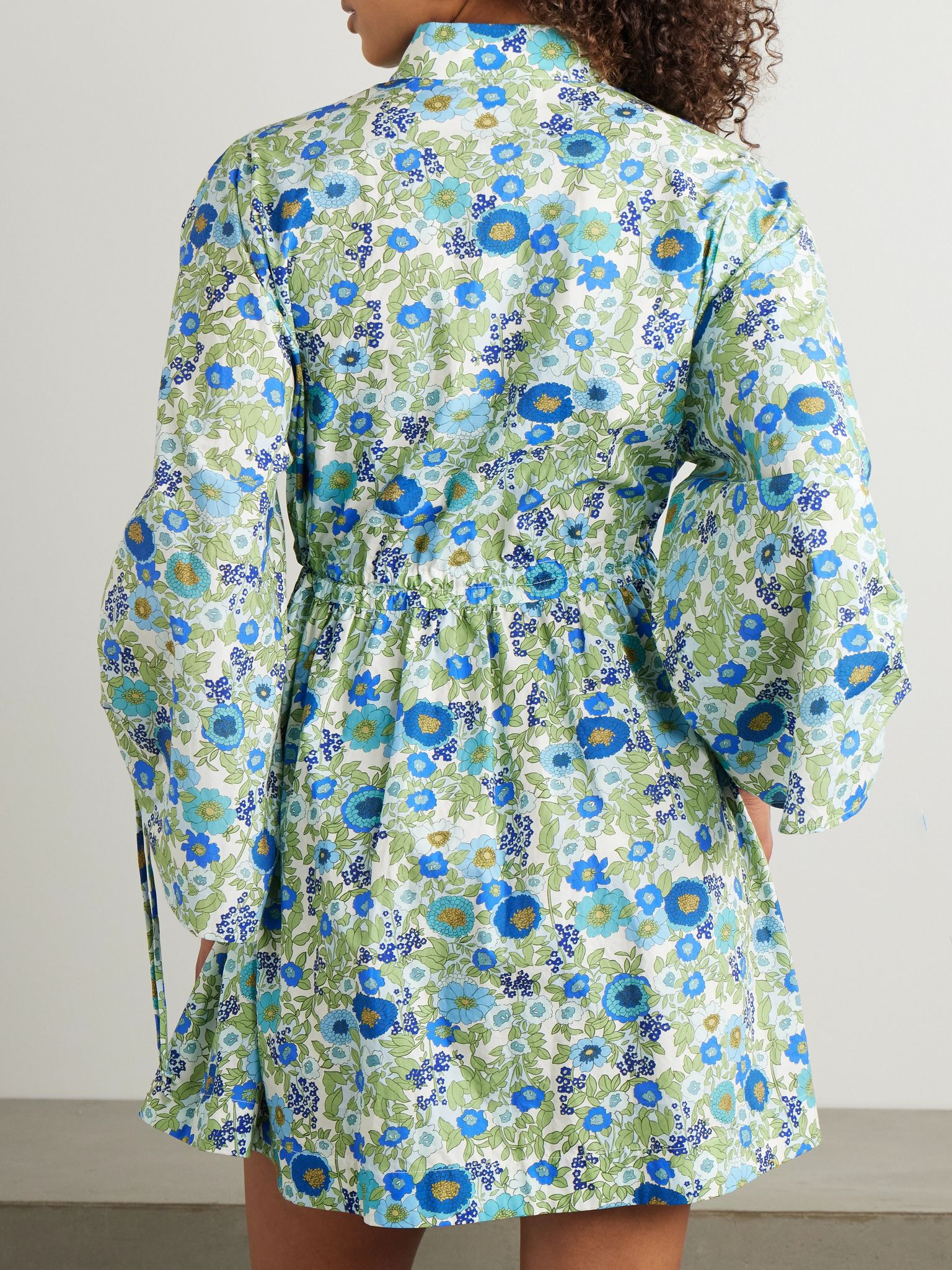 Pam floral-print organic cotton-poplin mini dress Blue - 3
