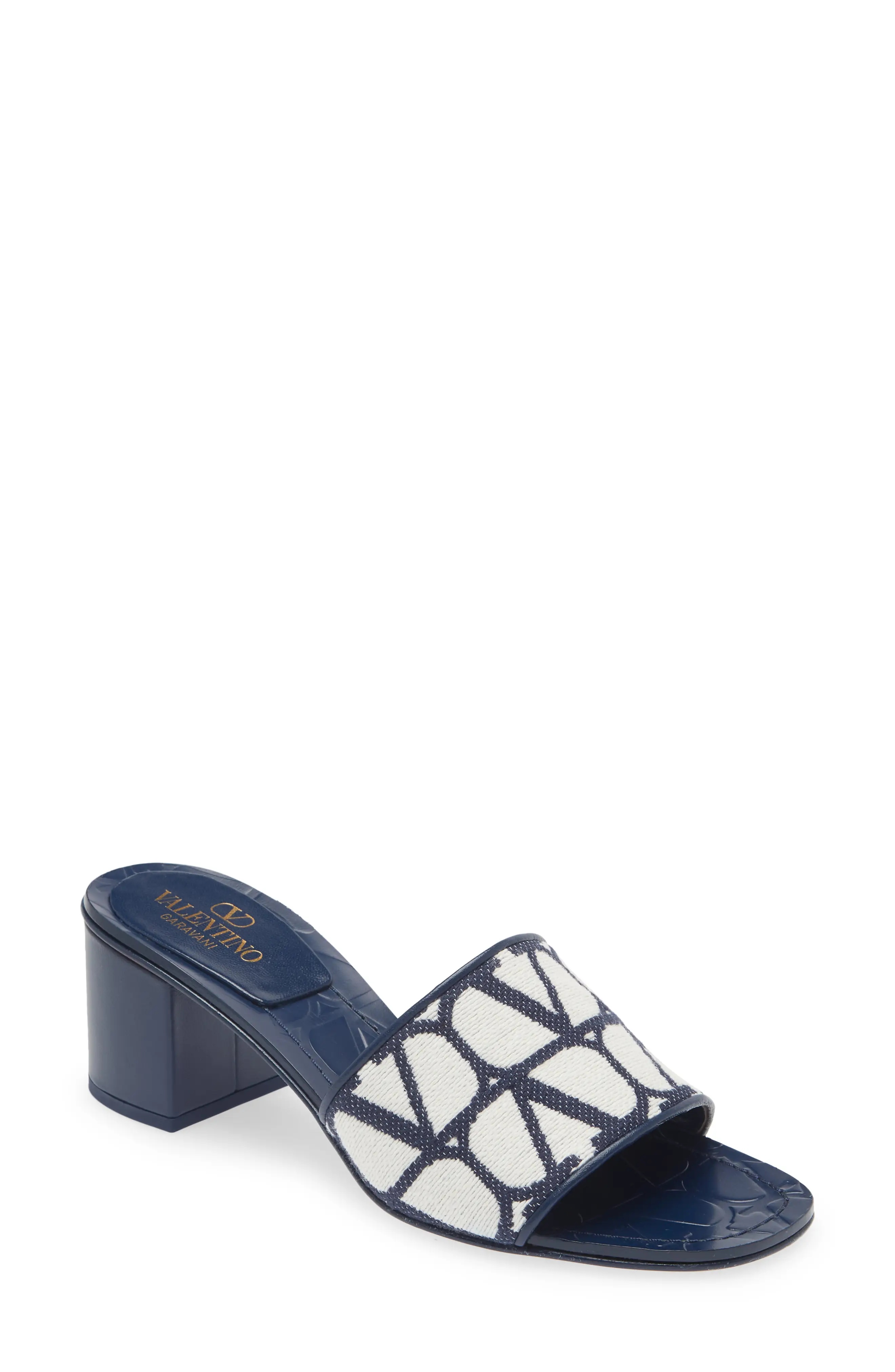 VLOGO Toile Slide Sandal in White/Blue - 1