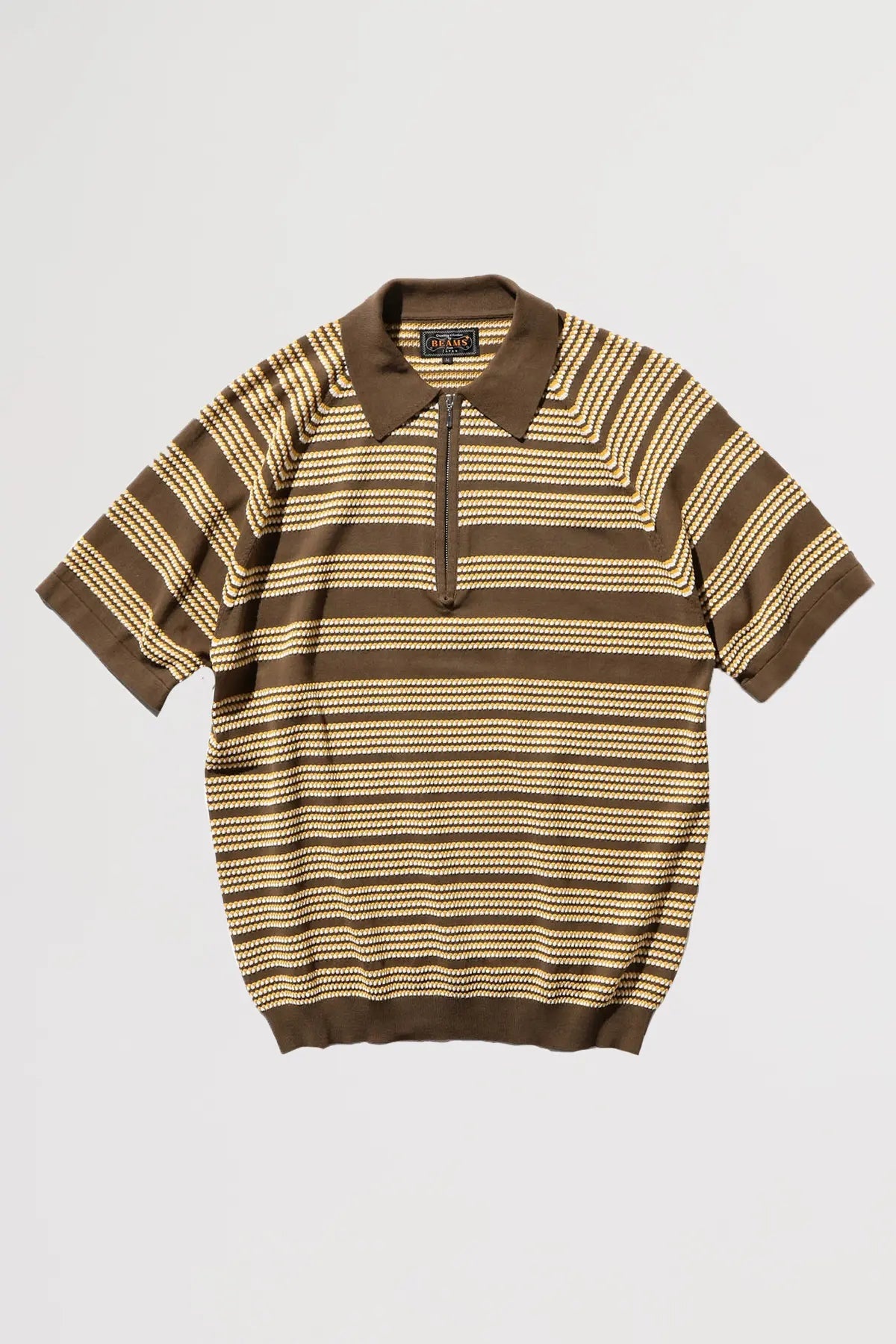 Half Zip Knit Polo Jacquard - Brown - 1