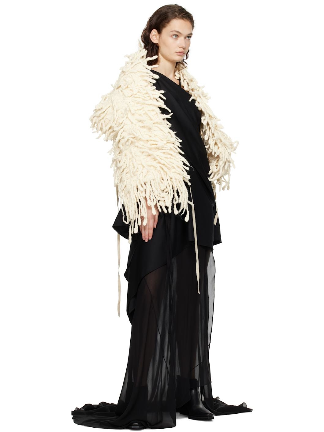 Ann Demeulemeester Off-White Sanra Fringed Stole Scarf