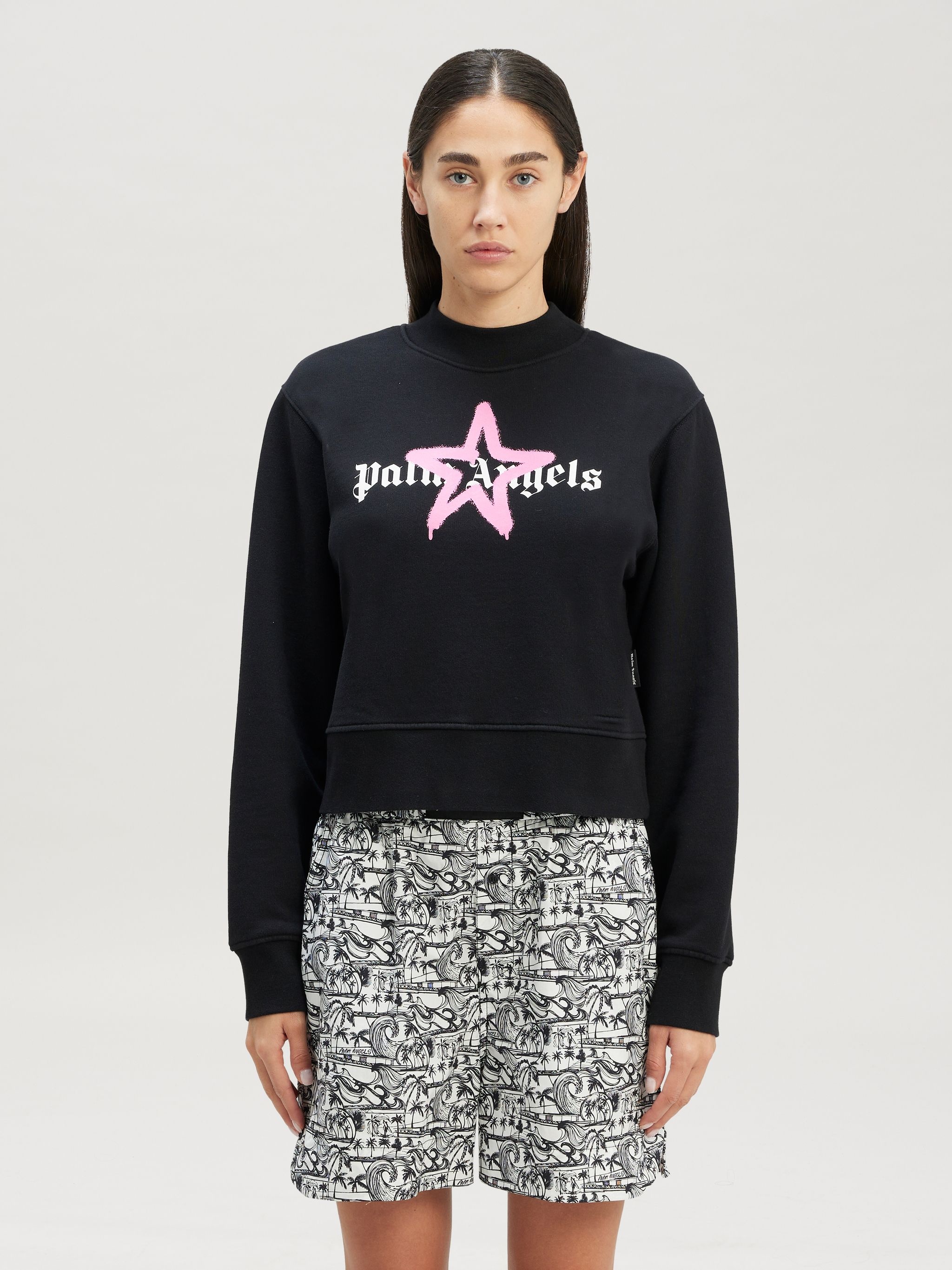 Star Sprayed Fitted Crew  Black Pink - 3