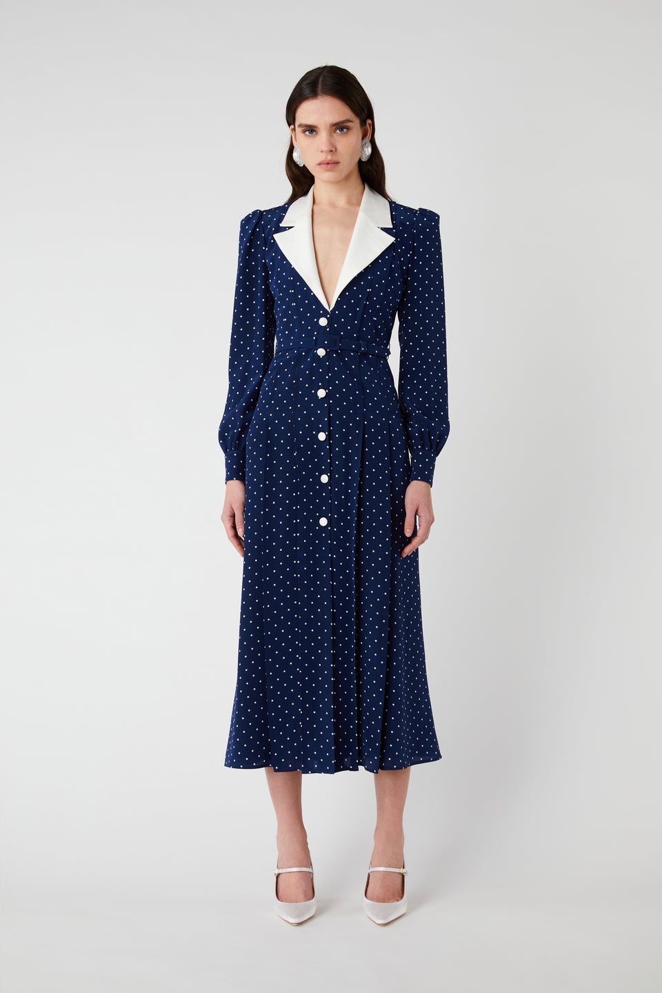 POLKA DOT PRINT DRESS WITH MIKADO COLLAR AND BELT - 4