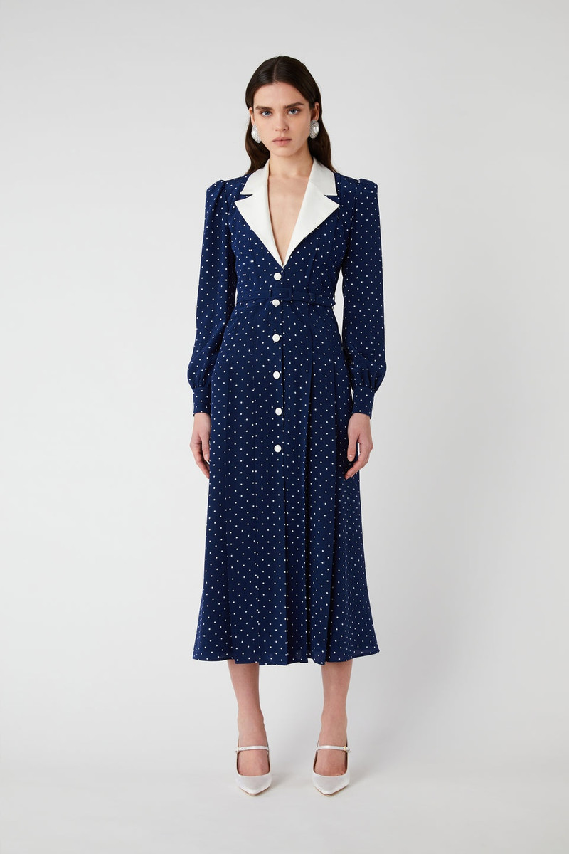POLKA DOT PRINT DRESS WITH MIKADO COLLAR AND BELT 4