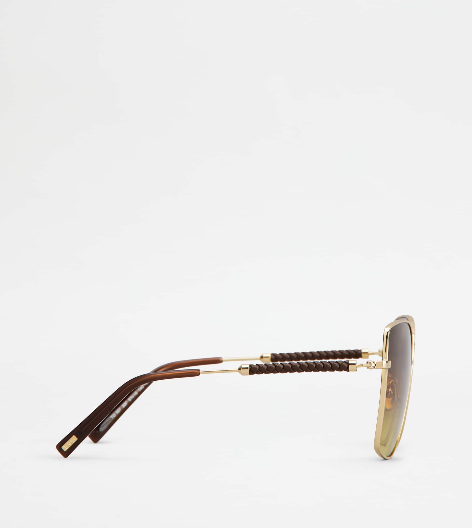 SUNGLASSES WITH TEMPLES IN LEATHER - GOLD - 2