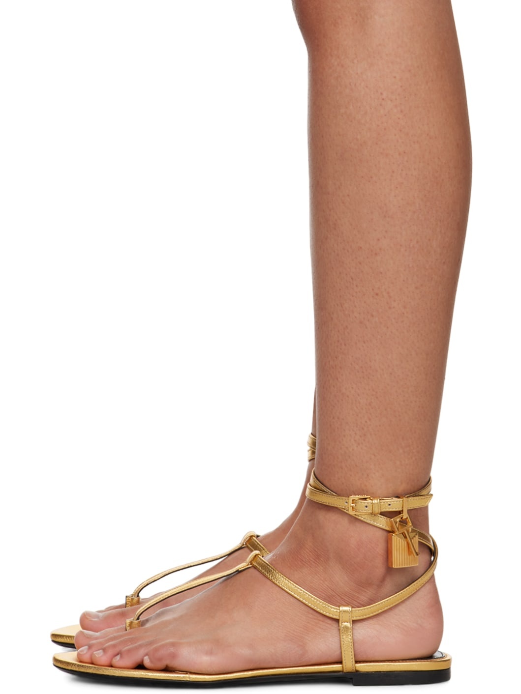 Gold Laminated Leather Padlock Sandals - 3