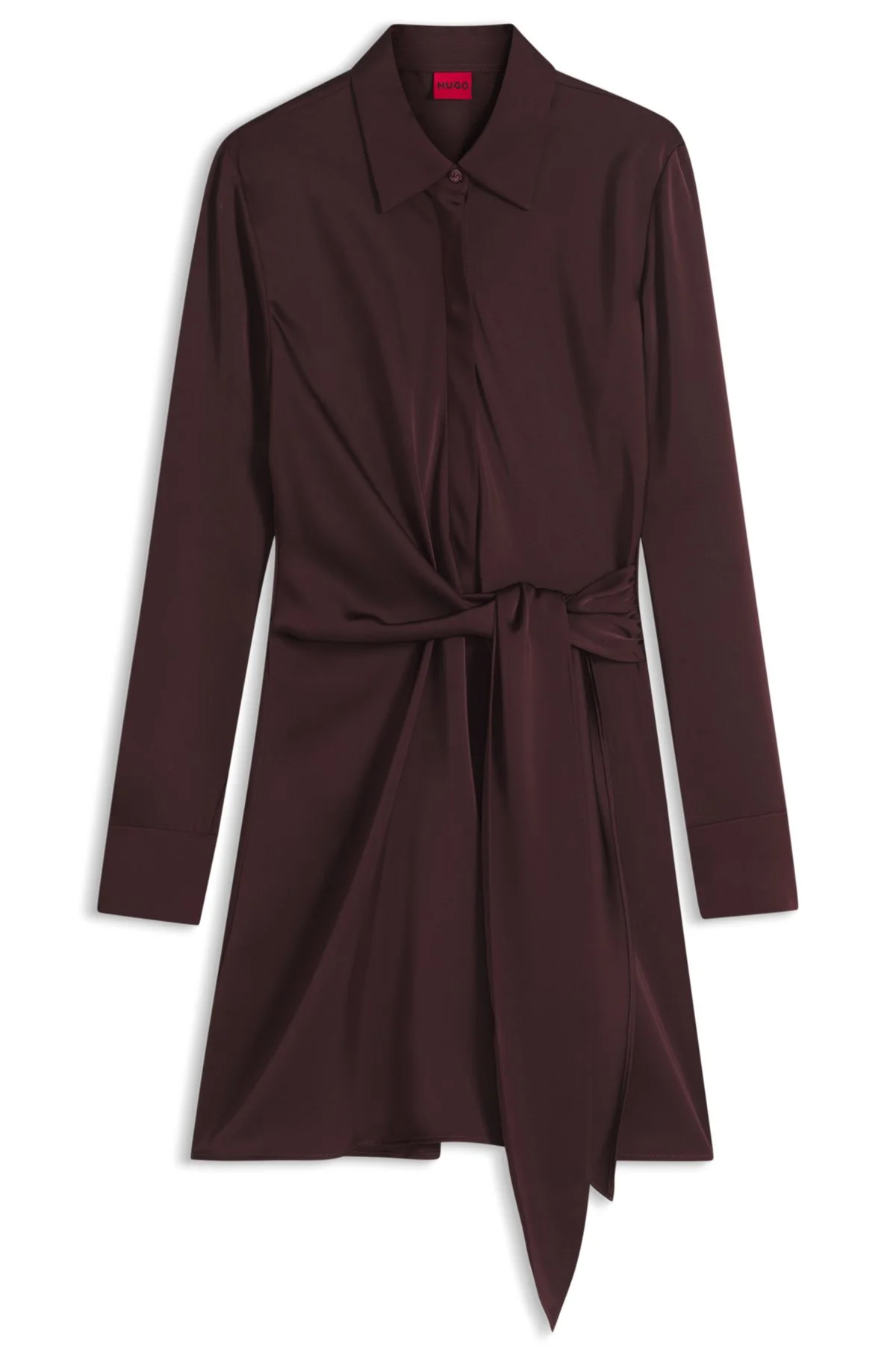 LONG-SLEEVE SATIN WRAP DRESS WITH STACKED LOGO - 1