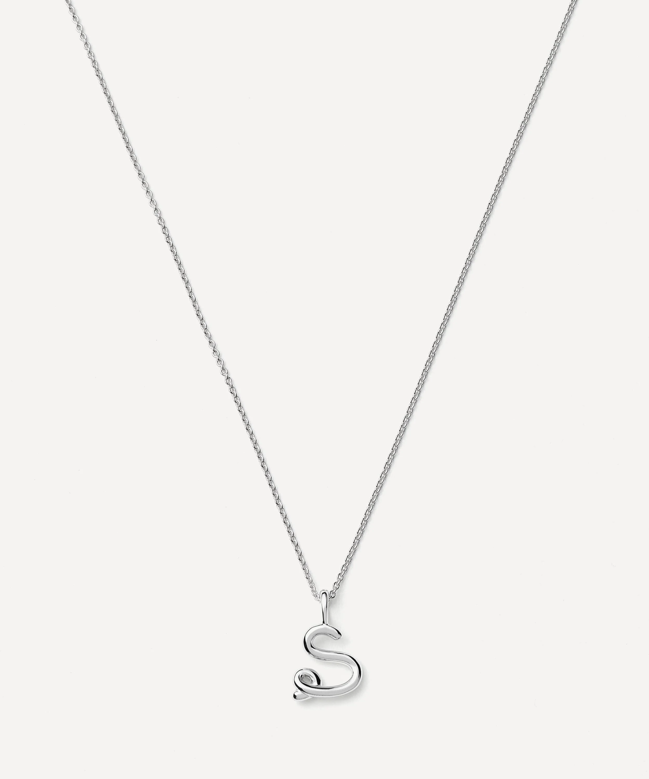 Sterling Silver Curly Molten Mini S Initial Pendant Necklace - 1