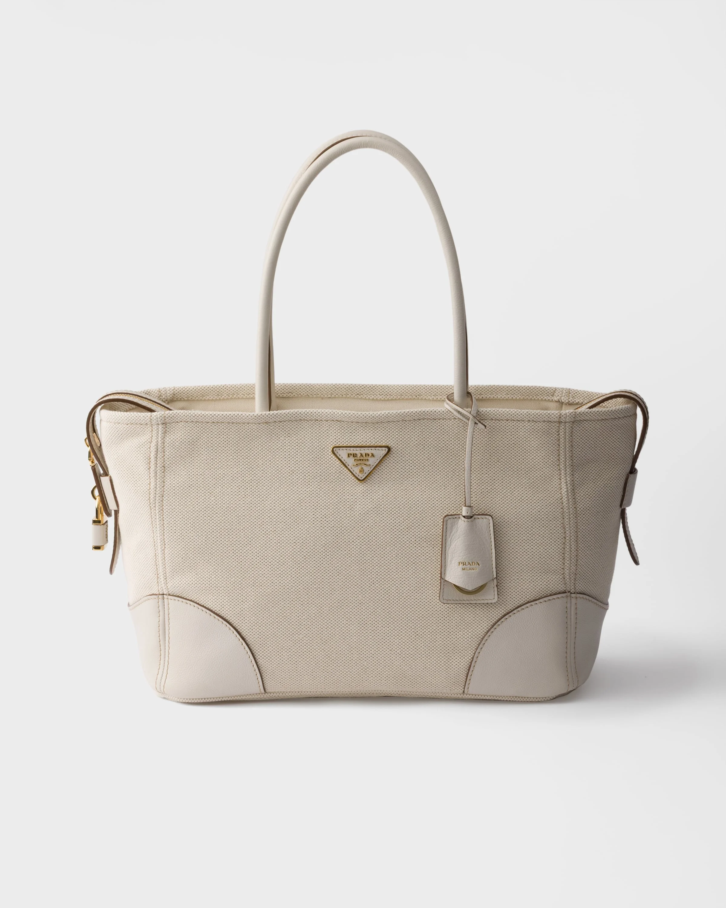 Large linen blend and leather tote bag - 1