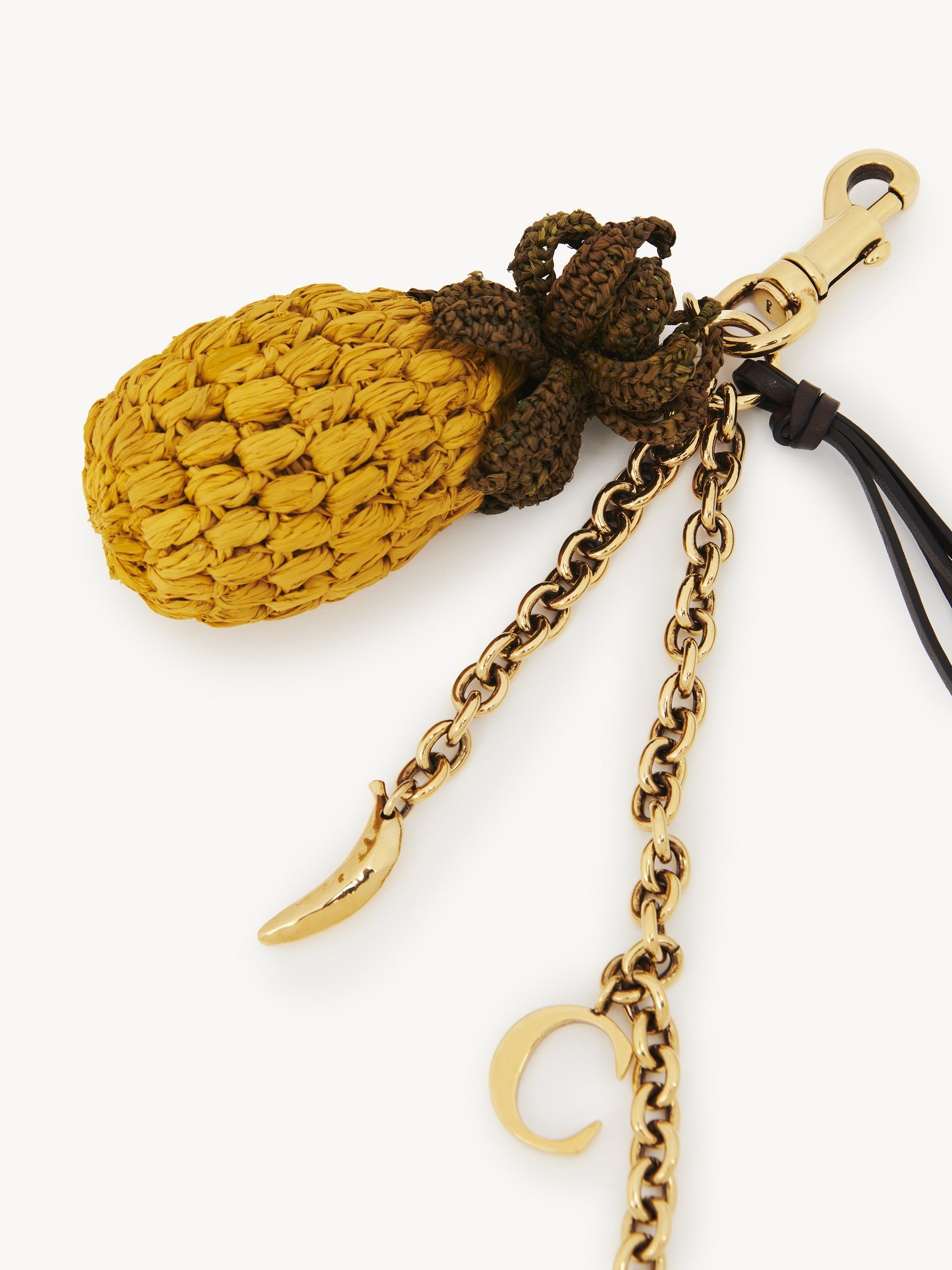 PINEAPPLE BAG CHARM IN RAFFIA, METAL & LEATHER - 2