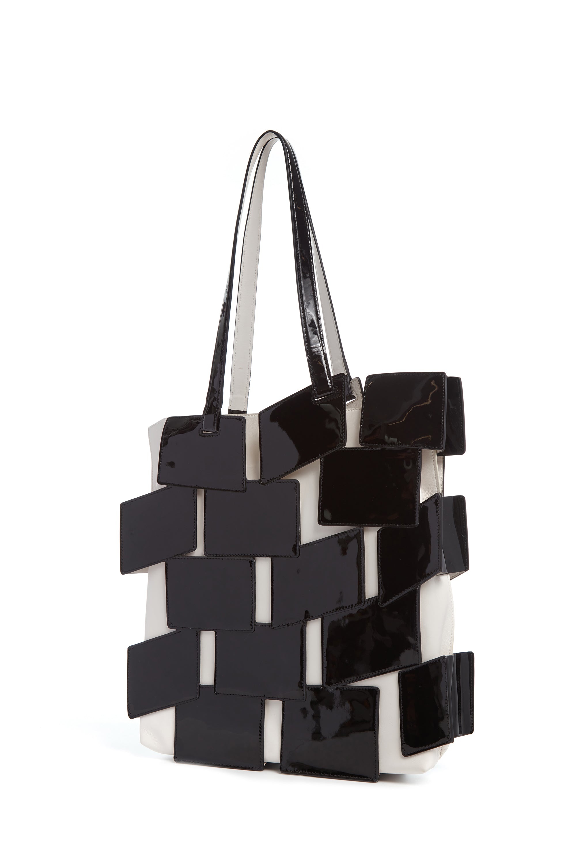 Laquered Patchwork Tote Bag in Black Lacquered Leather - 3