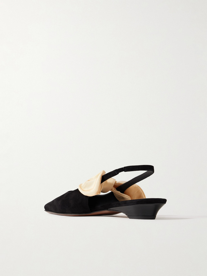 Uba Bow-embellished Faille And Suede Slingback Flats 3