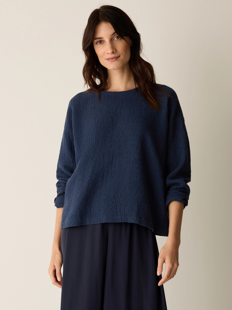 EILEEN FISHER Organic Cotton Doubleweave Round Neck Box-Top outlook