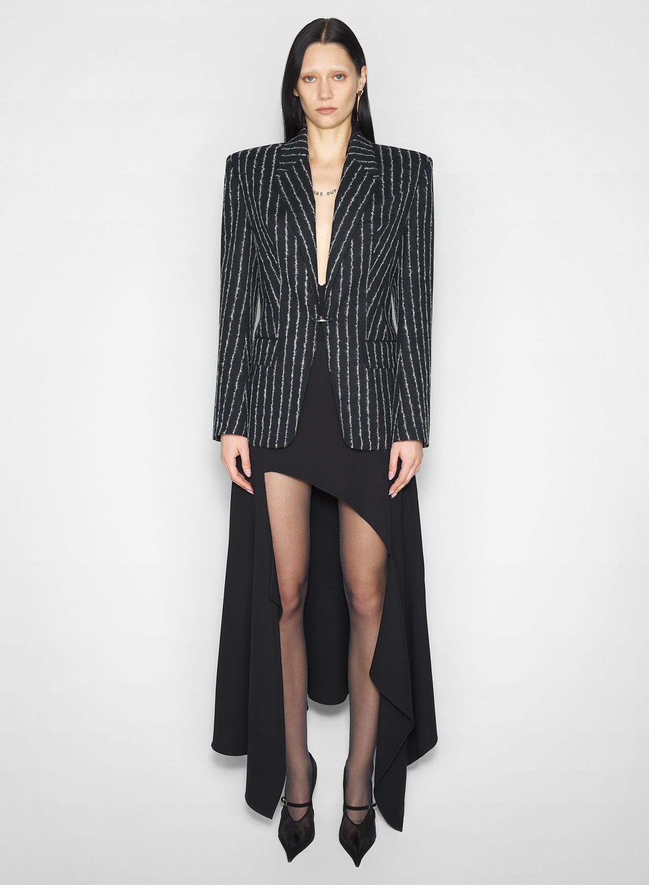 pinstripe wool pierced tailored jacket - 2