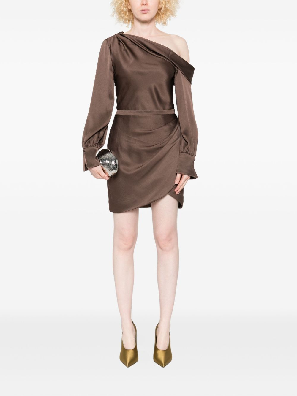 one-shoulder wrap mini dress - 2