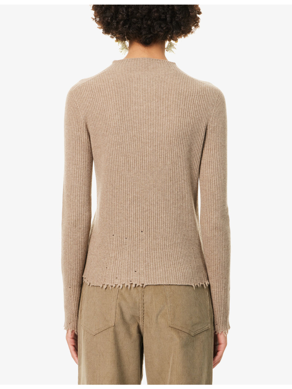 Long-Sleeves Ribbed Cashmere Top - 4