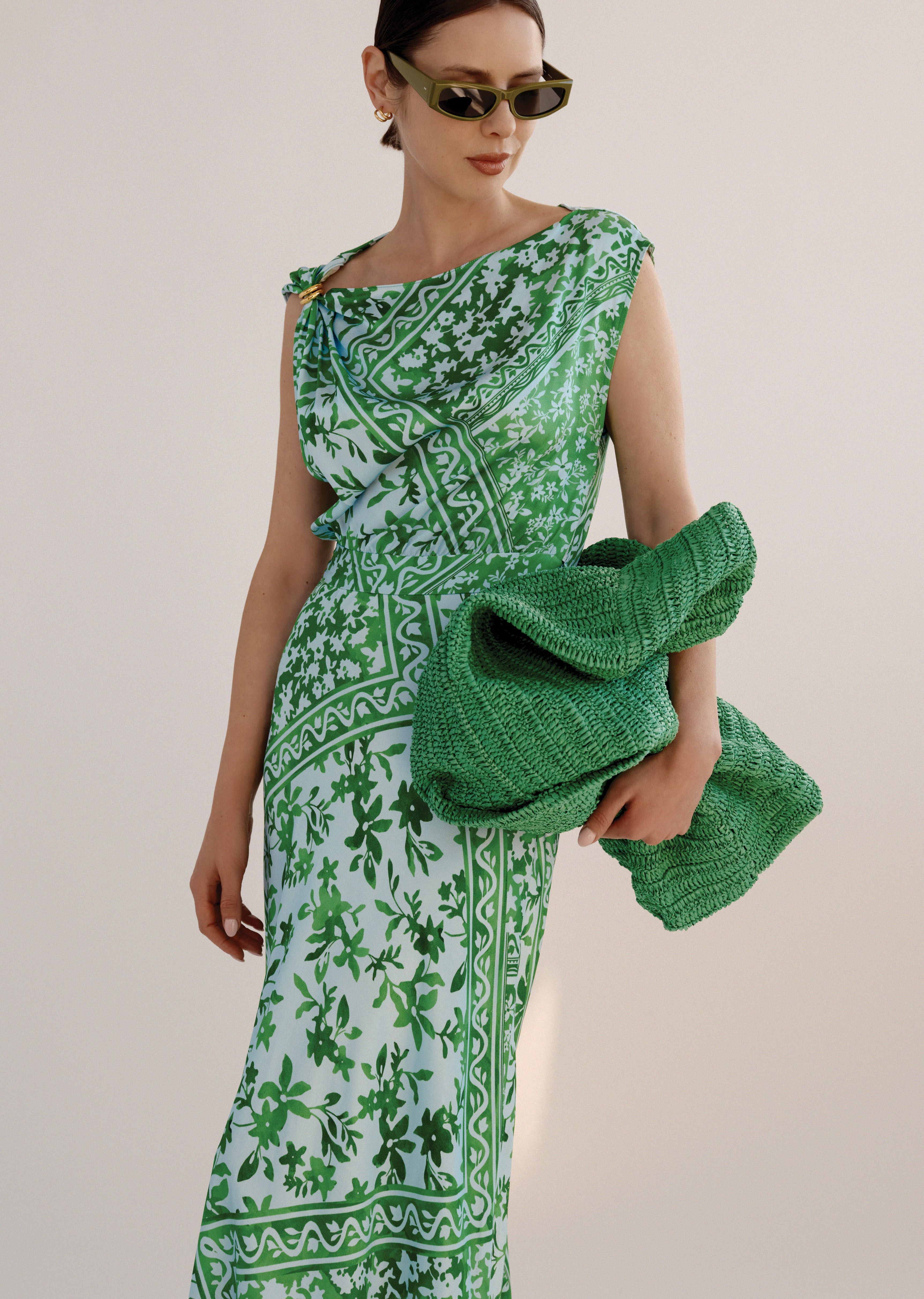 MARITZA WATERCOLOR TILE PRINT ASYMMETRIC DRESS WITH EMBELLISHMENT - 2
