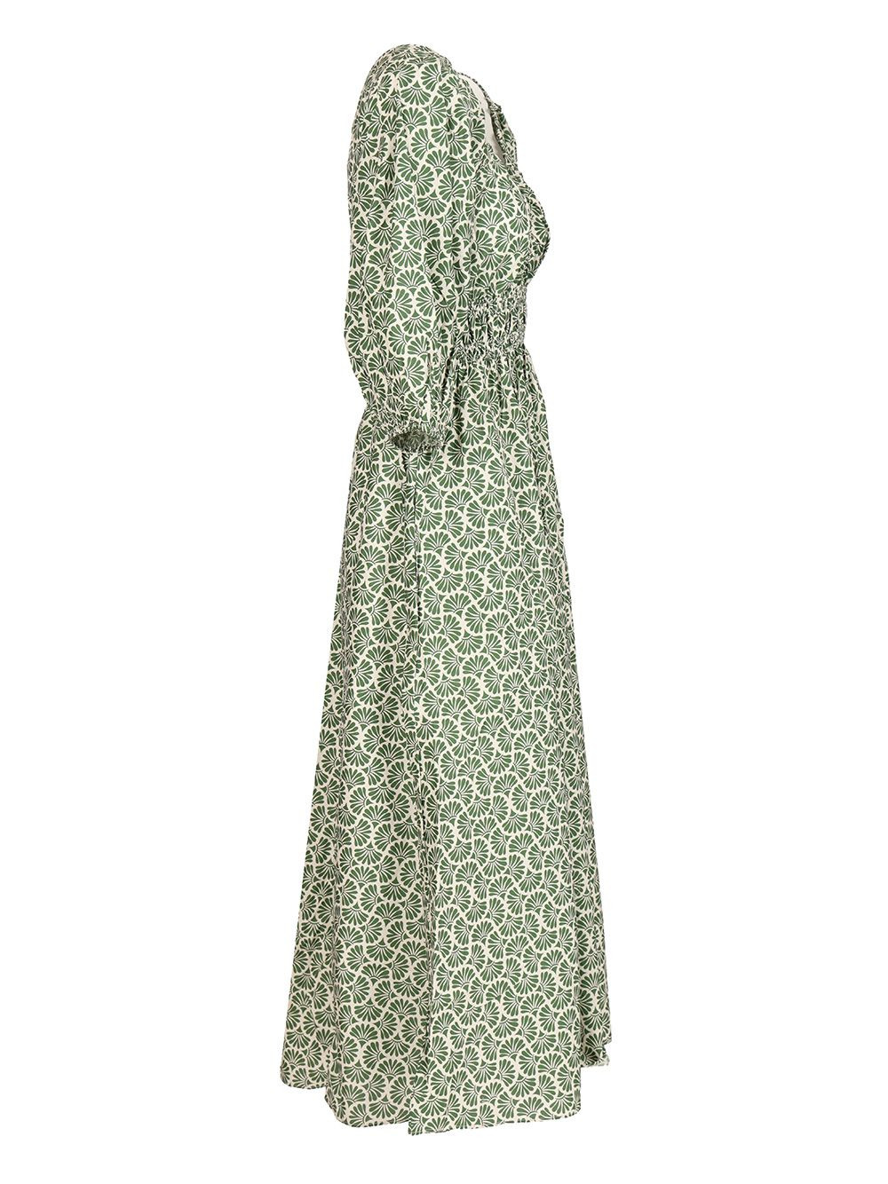 Shirred Plunge Button Dress Dresses Green - 3
