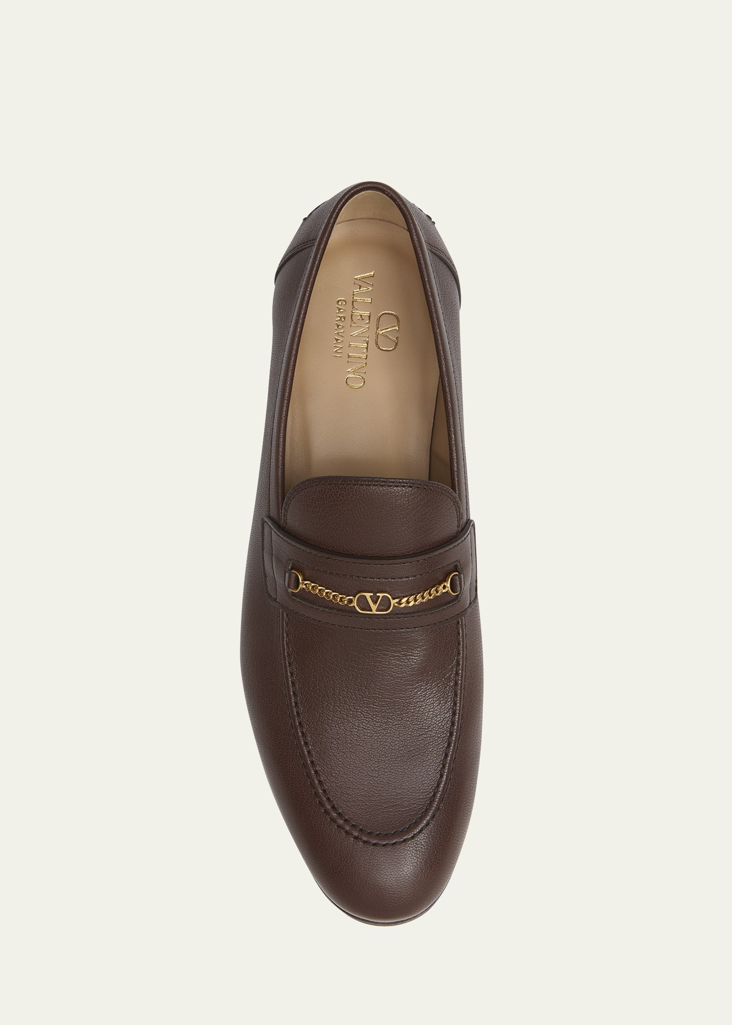 Men's Leather VLogo Chain Bit Loafers - 5