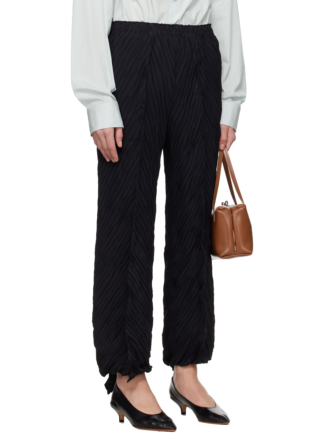 Black Wrinkled & Twisted Trousers - 2
