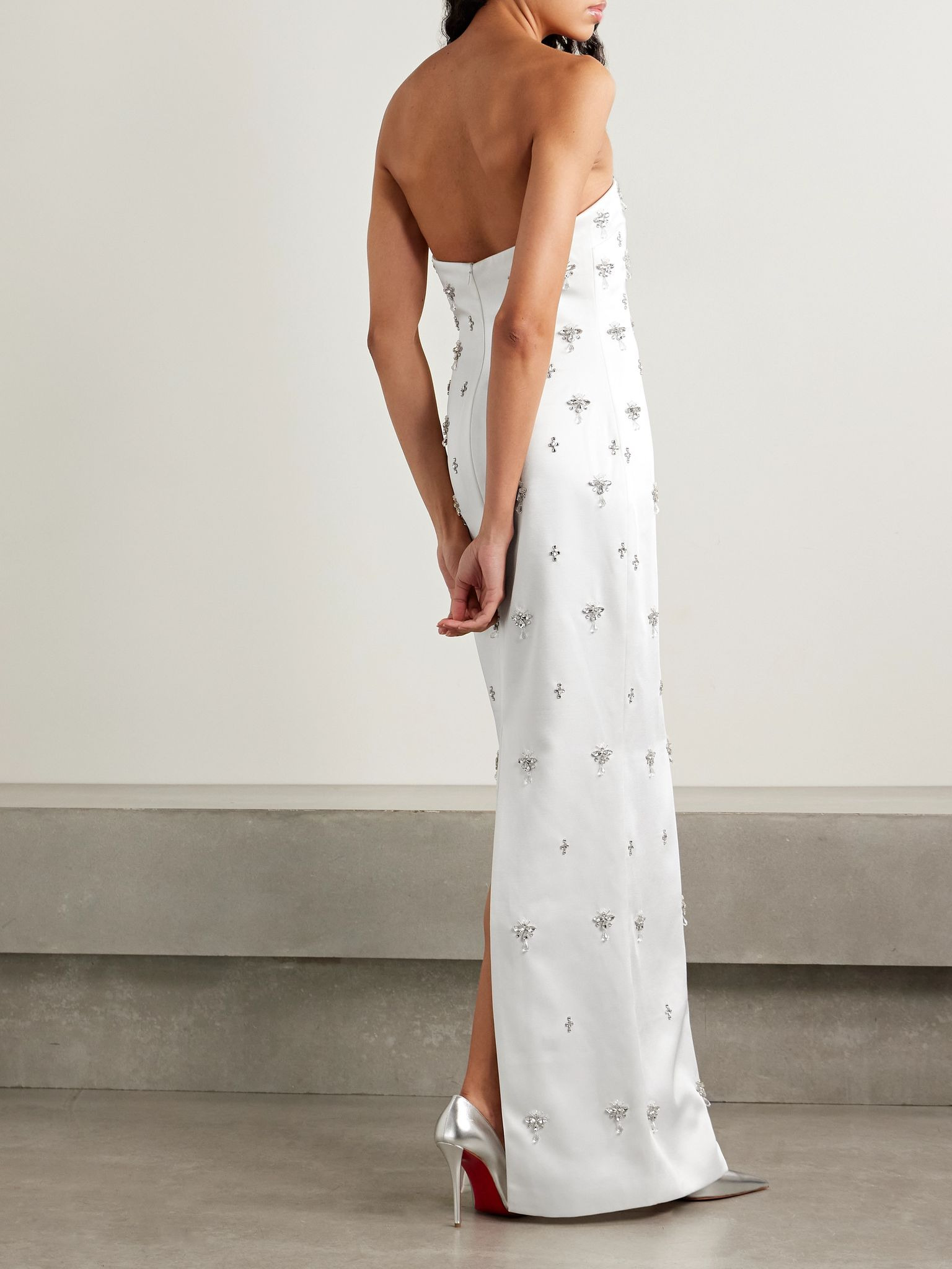 Elise strapless embellished satin-crepe gown White - 3