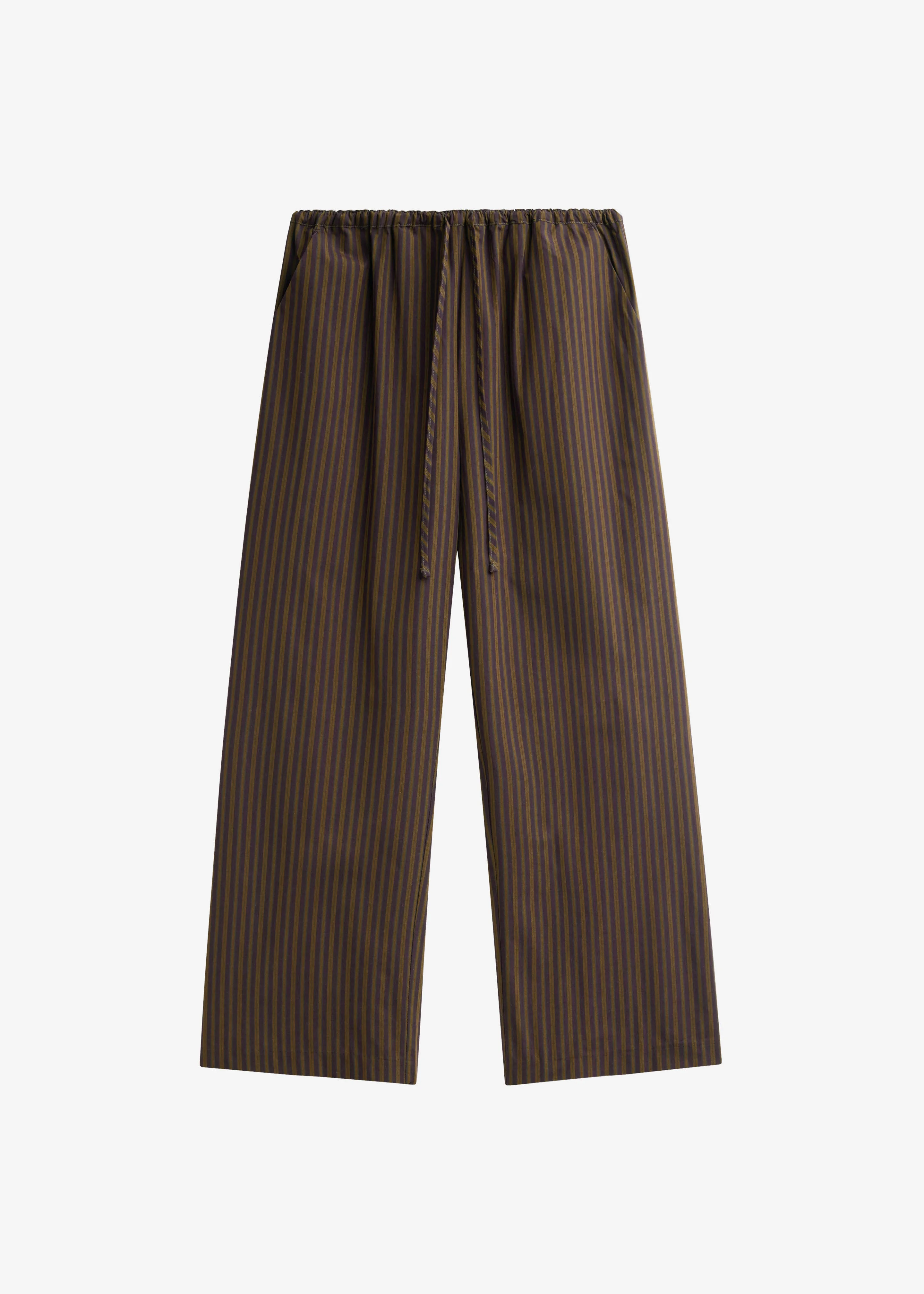 Seia Cotton Drawstring Pants - Burgundy Stripe - 1
