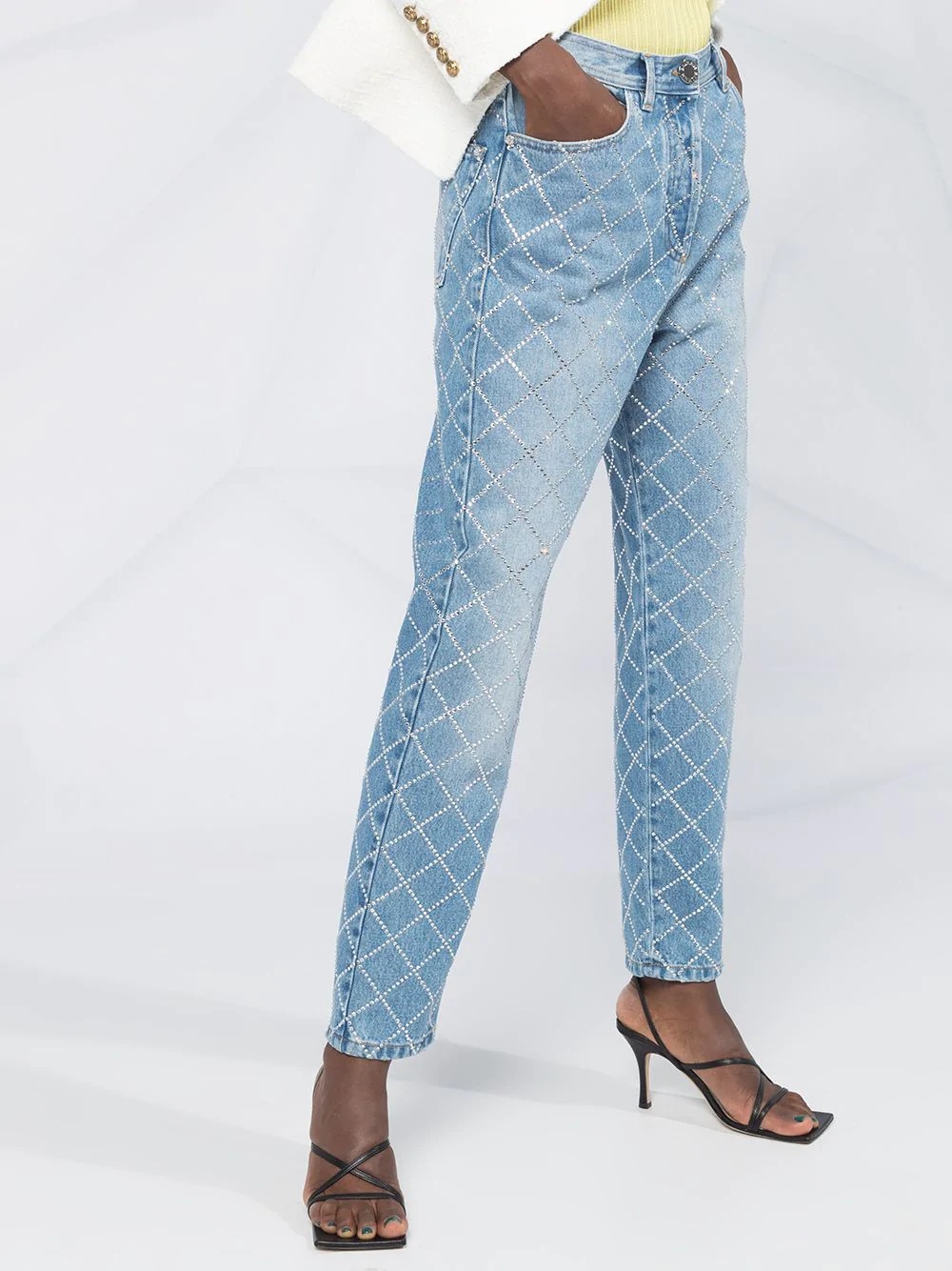 diamanté check jeans - 5