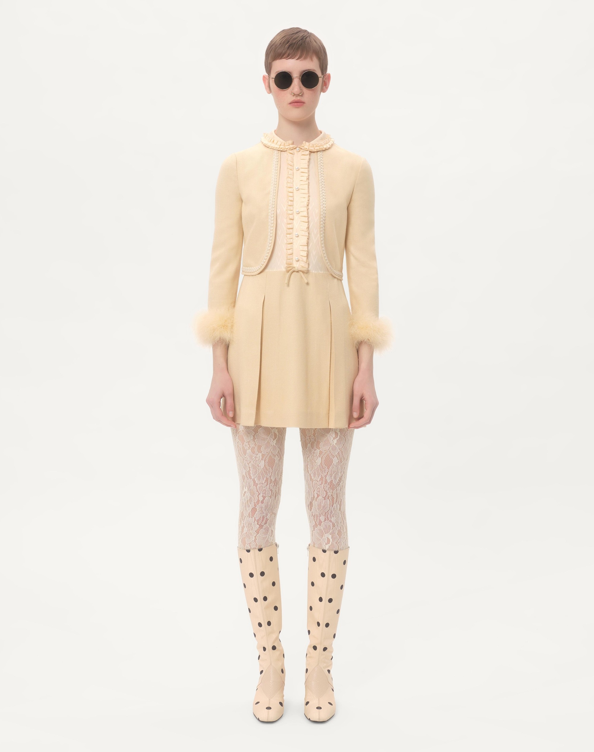 SHORT DRESS IN RUSTIC SILK WITH FEATHERS - 6