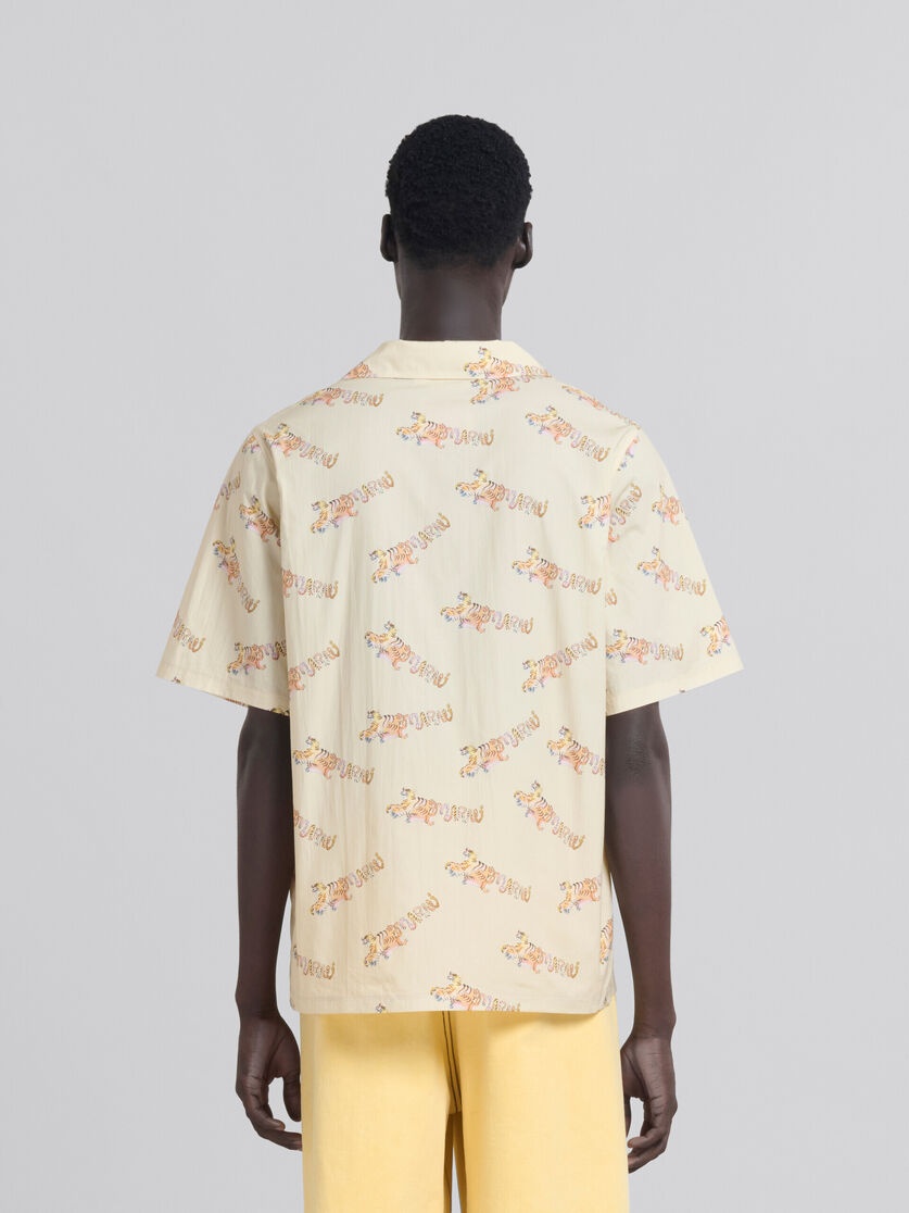 BEIGE PRINTED ORGANIC POPLIN BOWLING SHIRT - 3