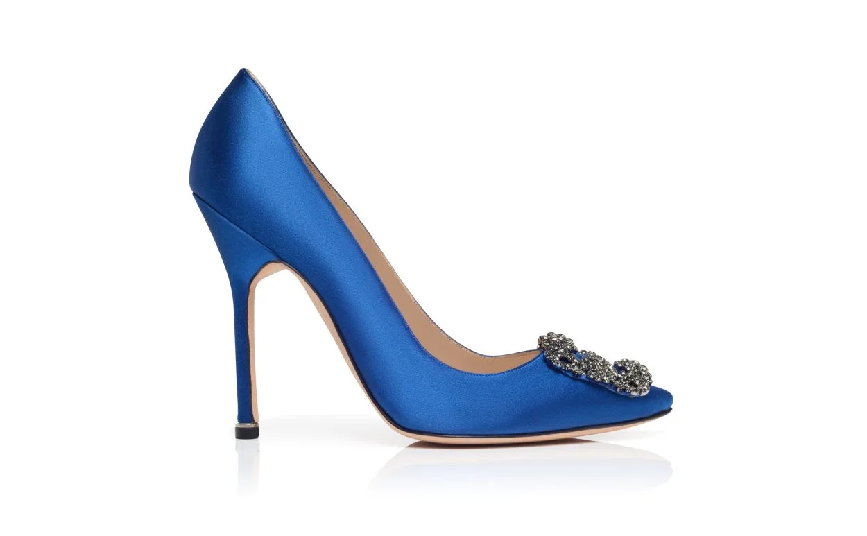 Blue Satin Jewel Buckle Pumps - 1