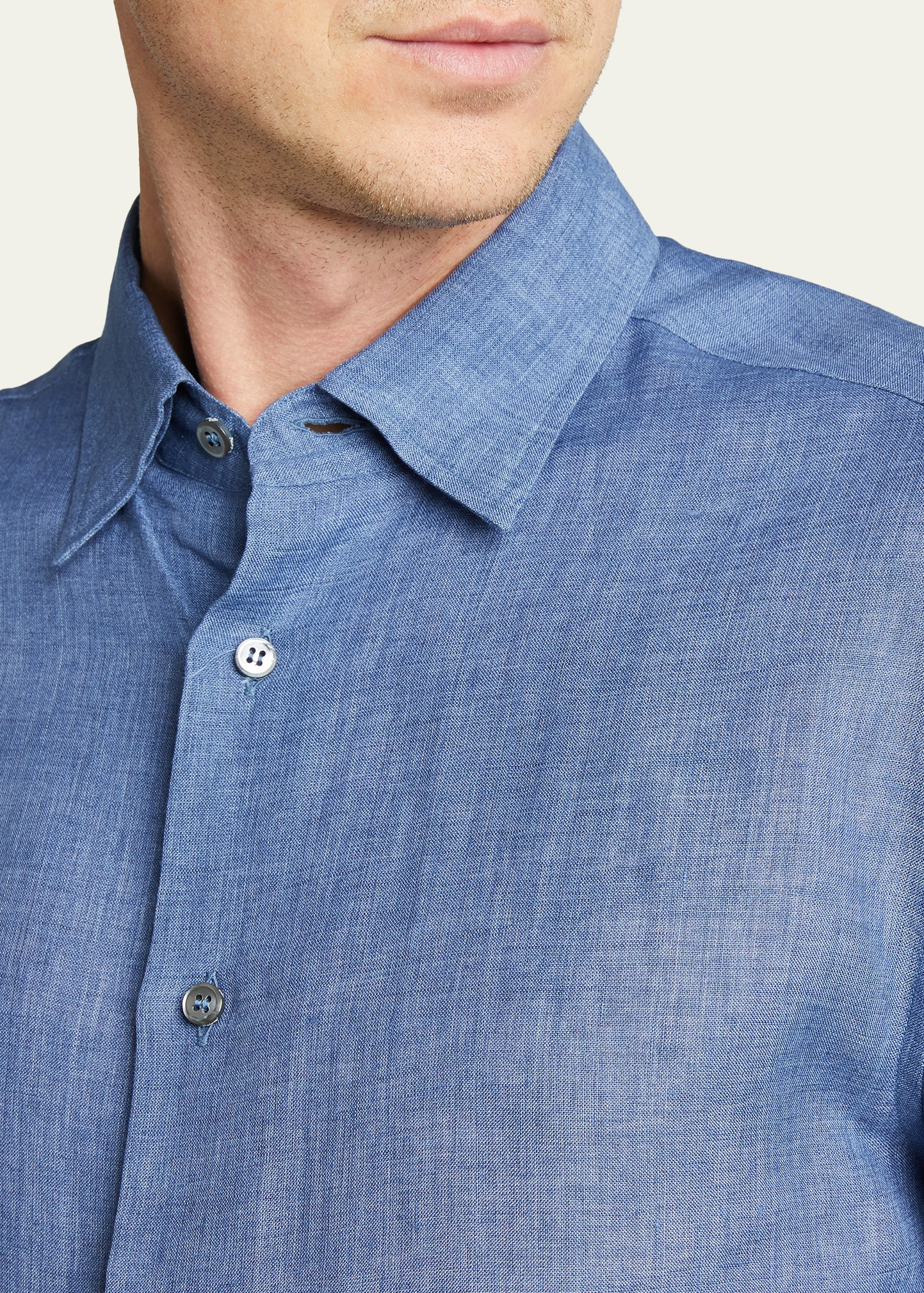 Men's Solid Linen Sport Shirt - 5