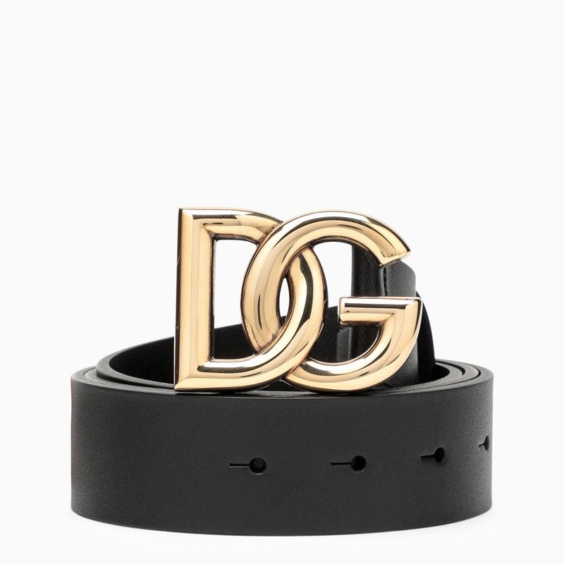 Dolce&Gabbana Black Belt With Rutenium Dg Plaque Men - 1