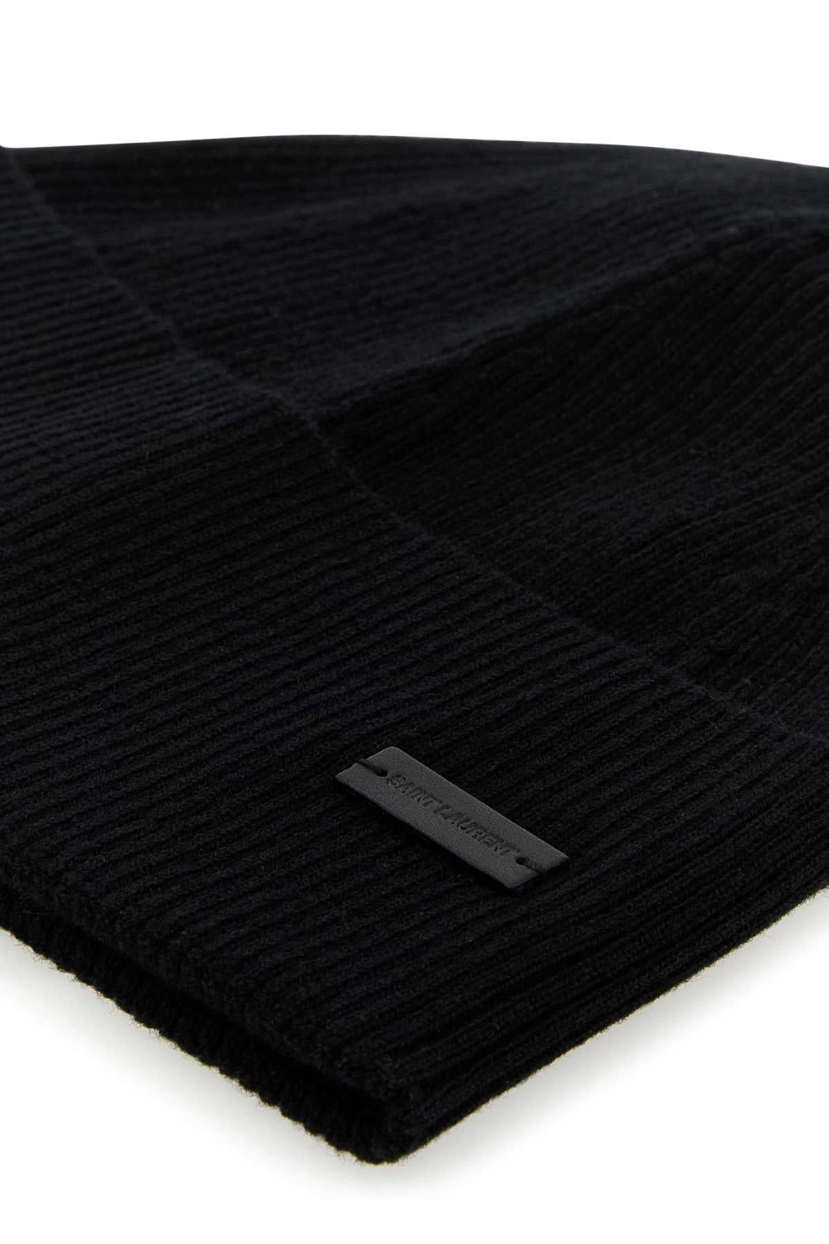 Saint Laurent Women Black Cashmere Beanie Hat - 3