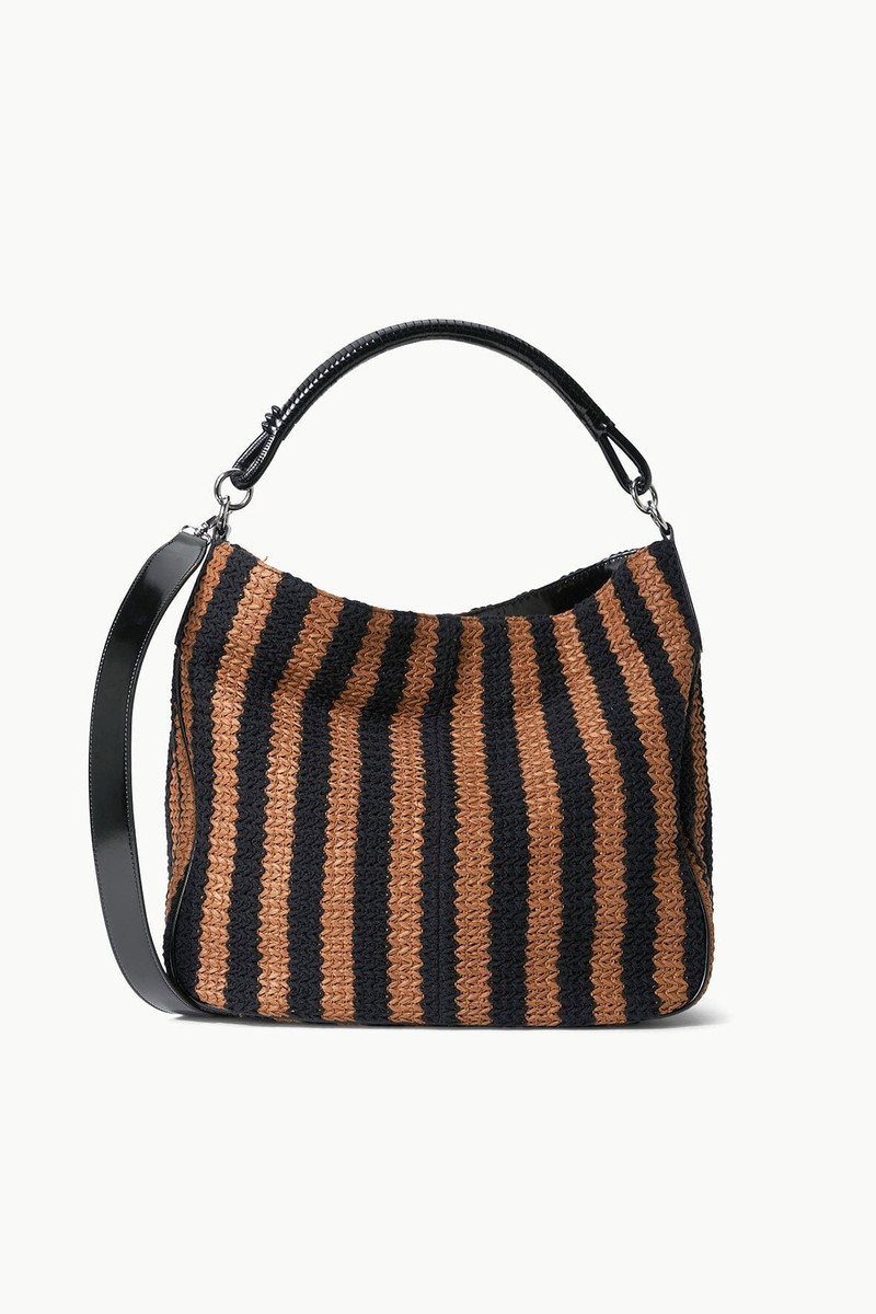 STAUD PERRY HOBO BAG BLACK TAN SEASHORE STRIPE 1