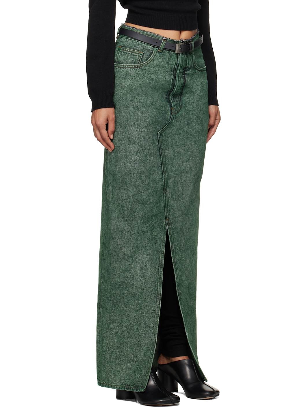 Green Long Denim Maxi Skirt - 2