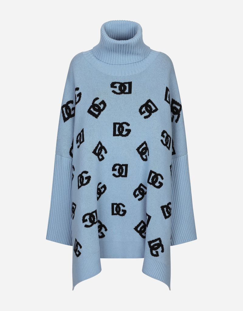 Wool turtle-neck poncho with DG logo inlay 1