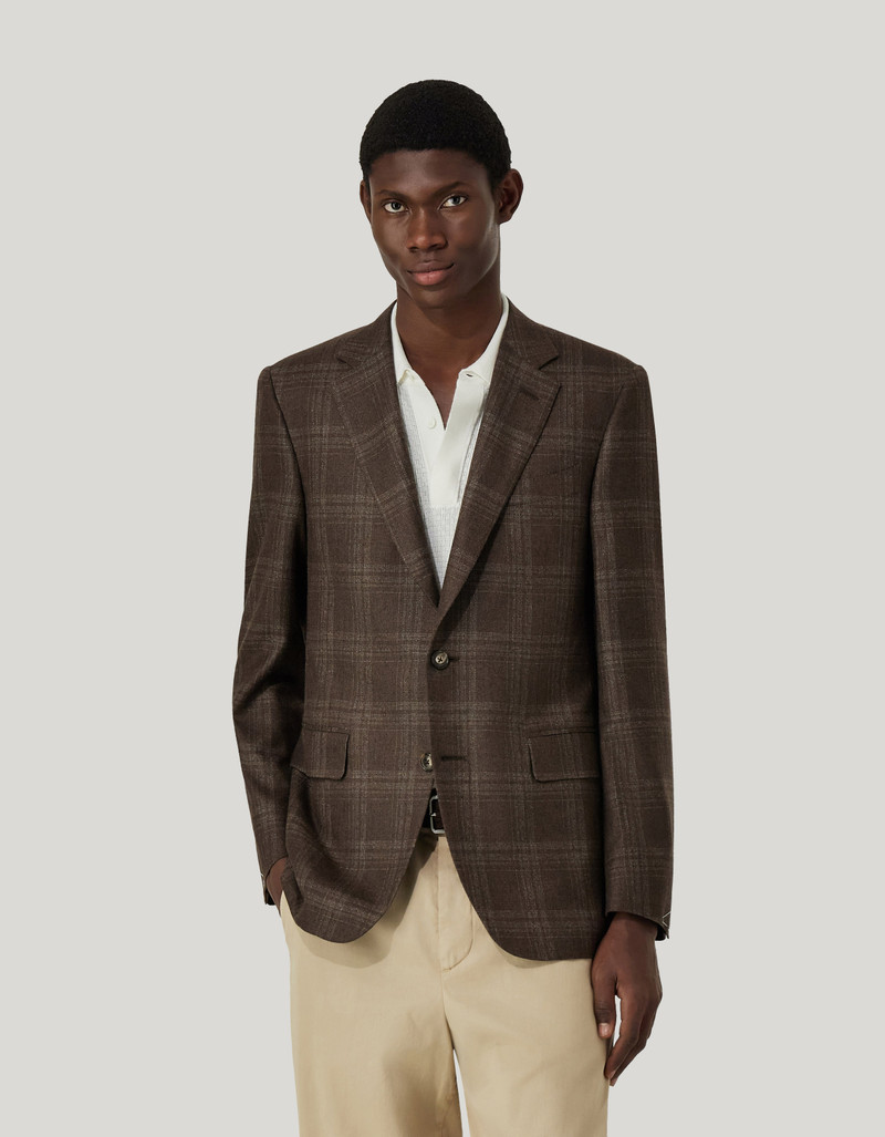 LIGHT BLUE AND BROWN OVERCHECK BLAZER IN SILK AND CASHMERE 3