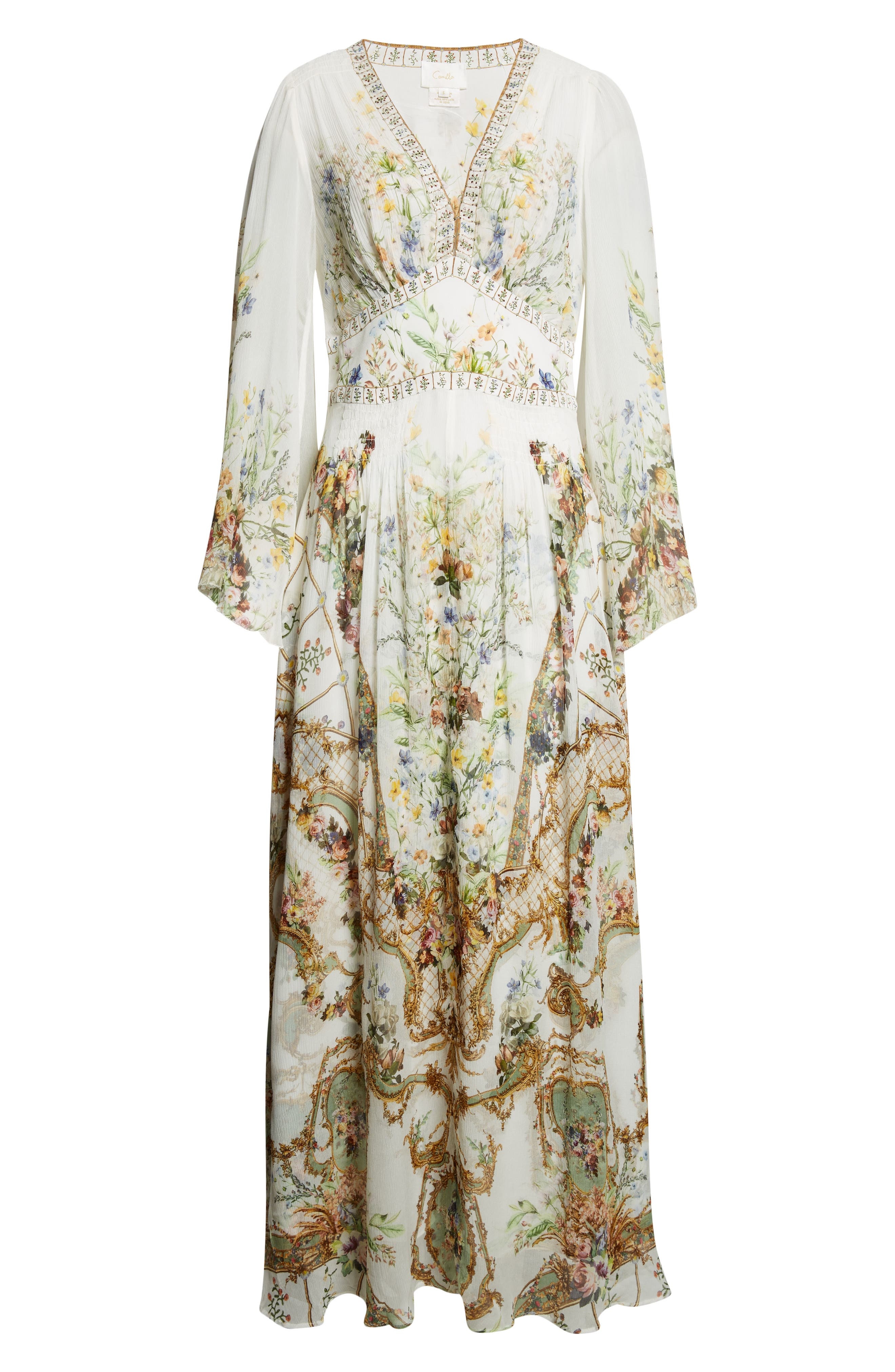 Camilla Dressing Room Drama Long Sleeve Silk Chiffon Maxi Dress at Nordstrom - 5